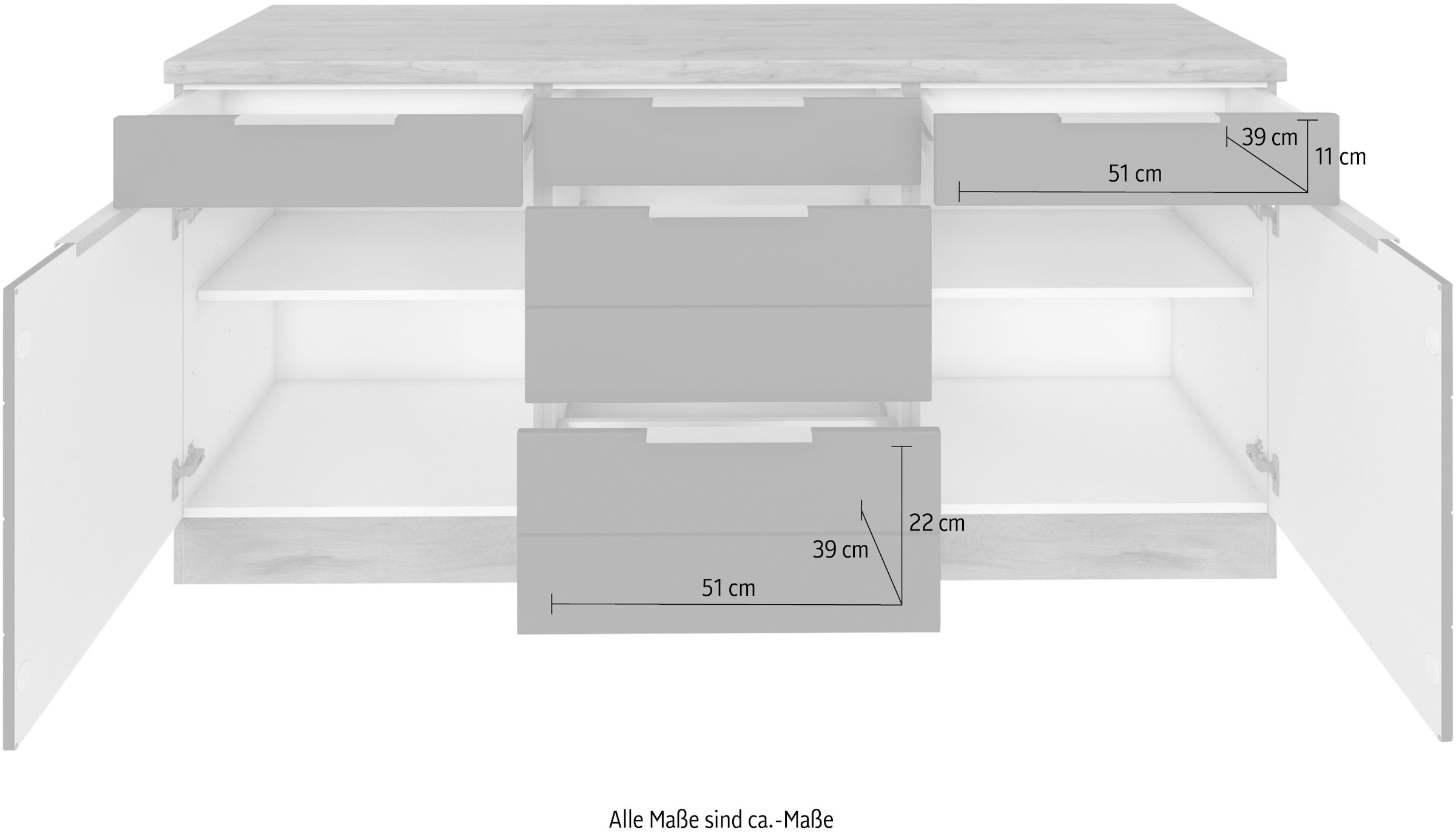 HELD MÖBEL Unterschrank »Luhe«, 180 cm breit, für viel Stauraum, MDF-Fronten  mit waagerechter Lisene bei OTTO