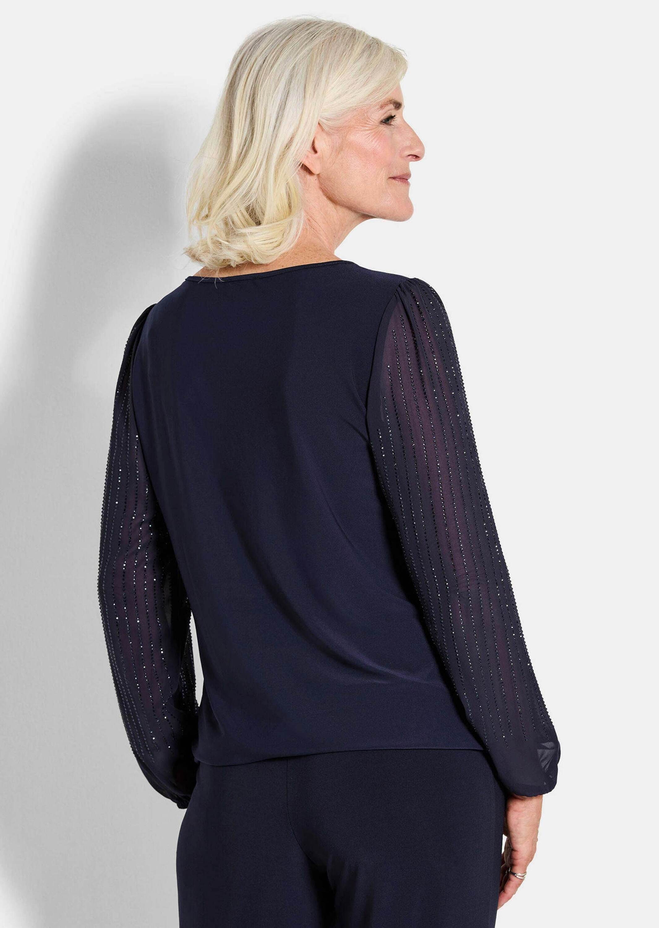 GOLDNER Langarmshirt »Kurzgröße Shirt mit glitzernden Chiffon-Ärmeln«