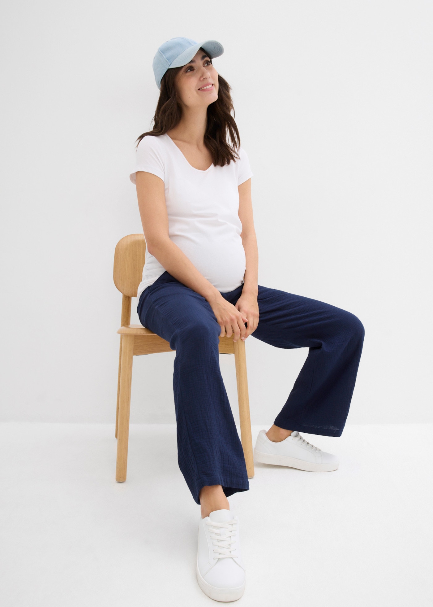 bonprix Umstandshose  aus Baumwolle, atmungsaktiv, mit breitem Jerseybund