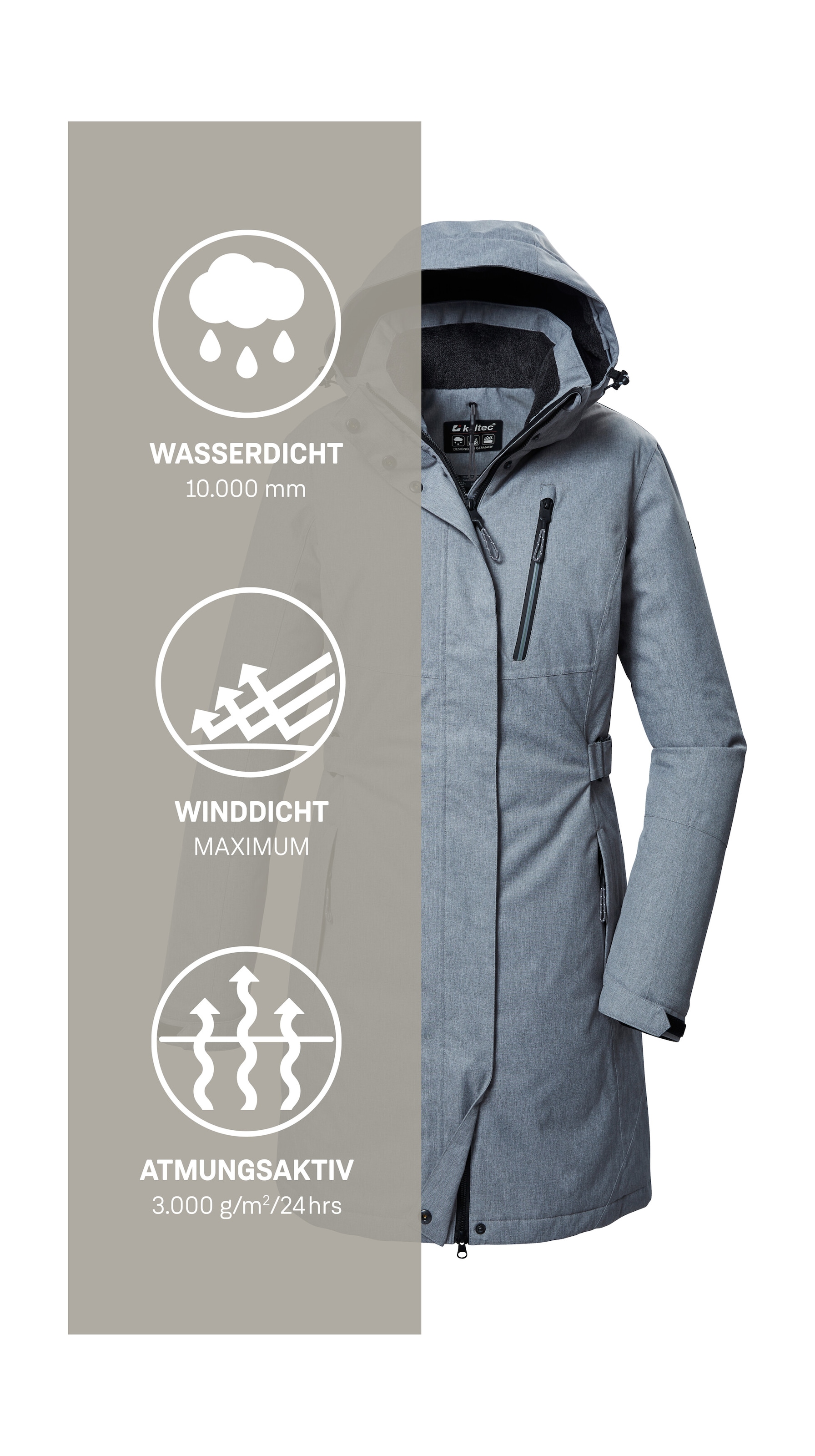 Killtec Parka »KOW 303 WMN PRK« Wasserdichter, atmungsaktiver Damenparka mit abnehmbarer Kapuze