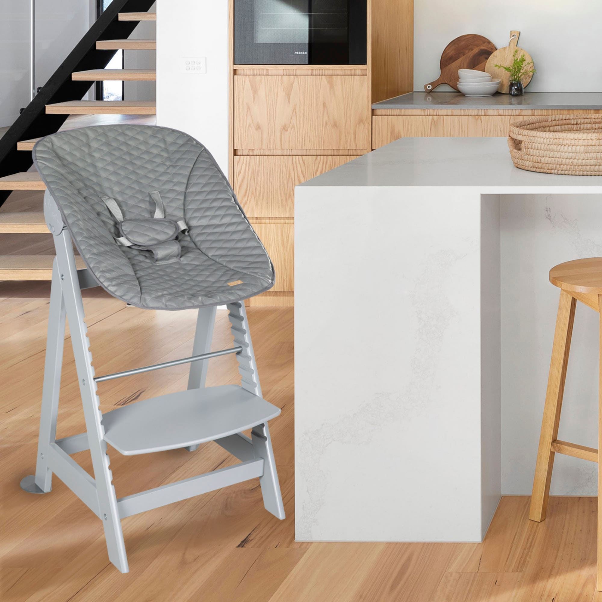 roba® Hochstuhl »Treppenhochstuhl 2-in-1 Set Born Up taupe«, mit Neugeborenen-Aufsatz, Stone gesteppt