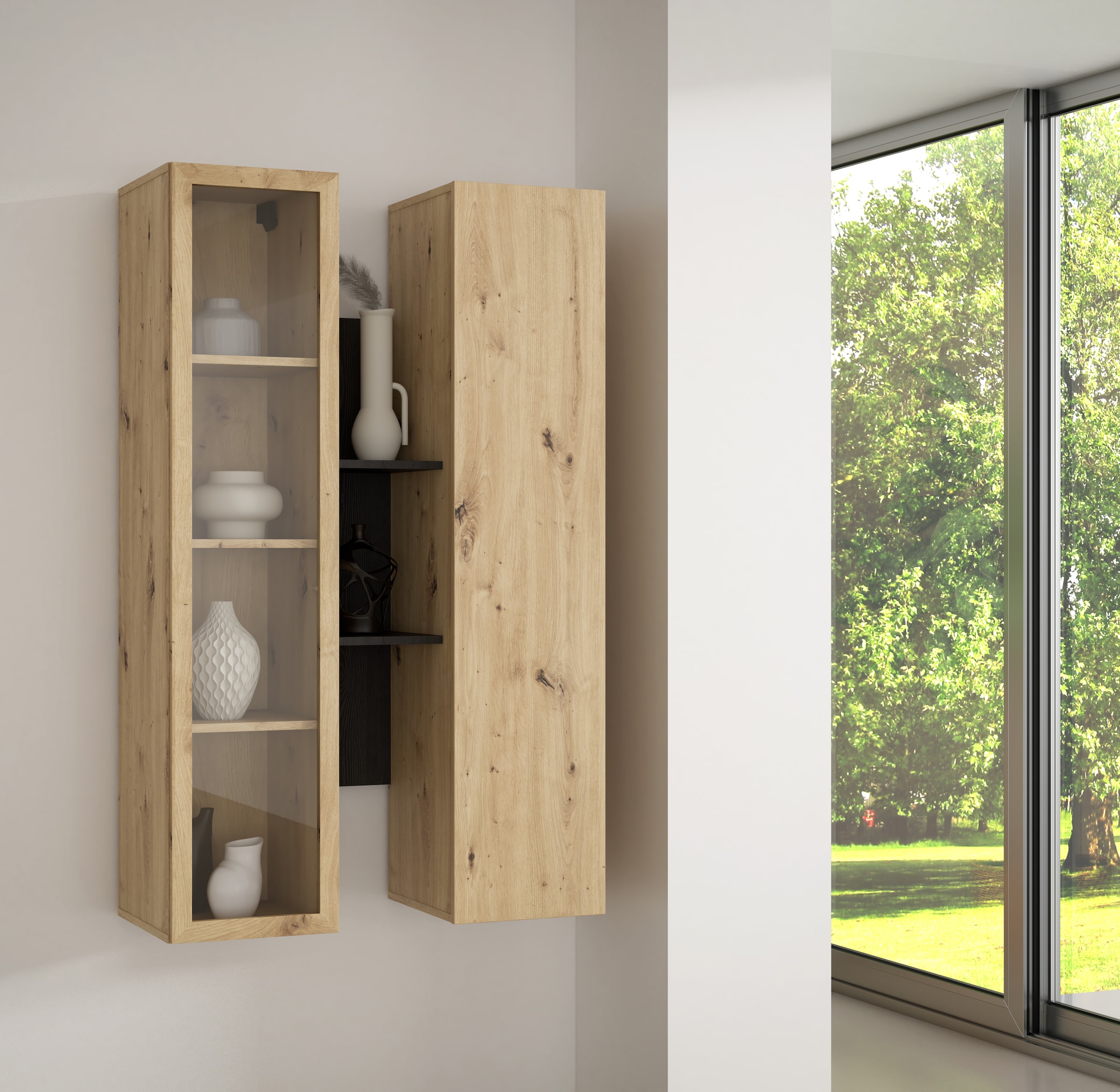 FORTE Hängevitrine B/H/T 84,2/134,6/33,9 cm Soft Close, Wandmontage