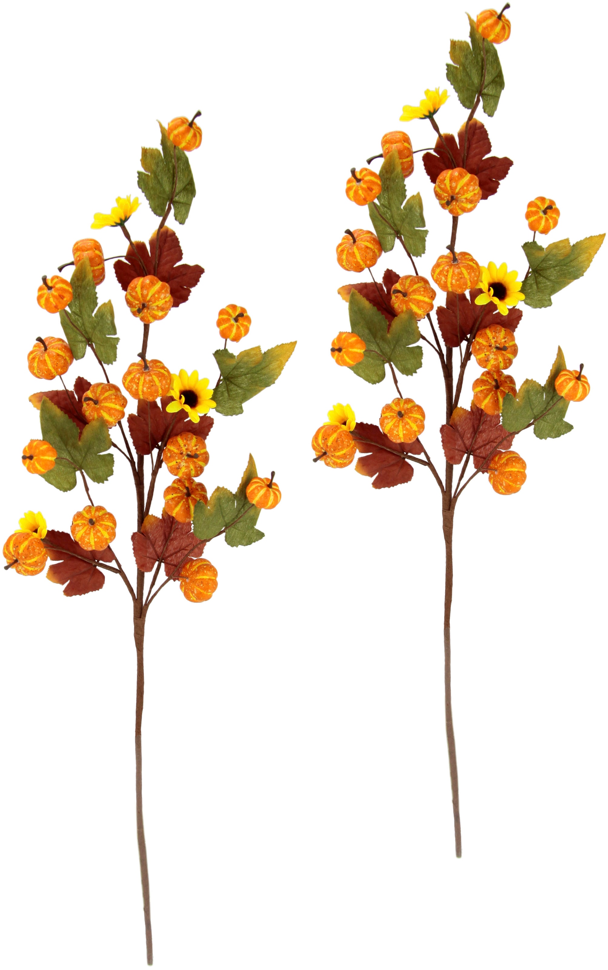 Kunstzweig »Herbstzweige«, Mit Sonnenblumen, Kürbissen und Herbstlaub, 2er Set