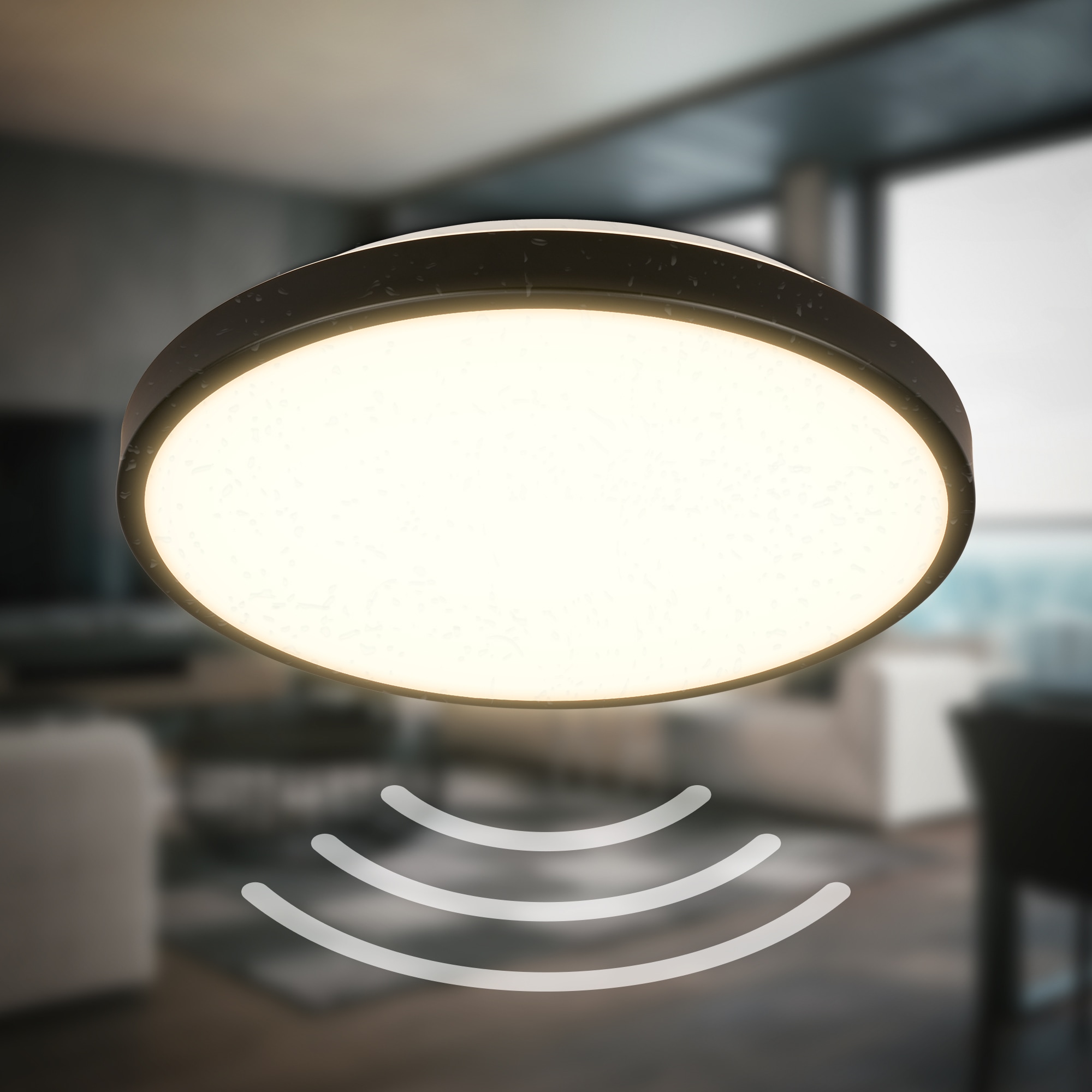B.K.Licht LED Deckenleuchte »BK_DL1615 Bad Deckenlampe mit Bewegungsmelder, 3m Reichweite« LED-Modul 1 Stk. Warmweiß 120° Erfassungswinkel, IP54, 13W, 1.300 Lm, 3.000K, Ø27cm, Schwarz