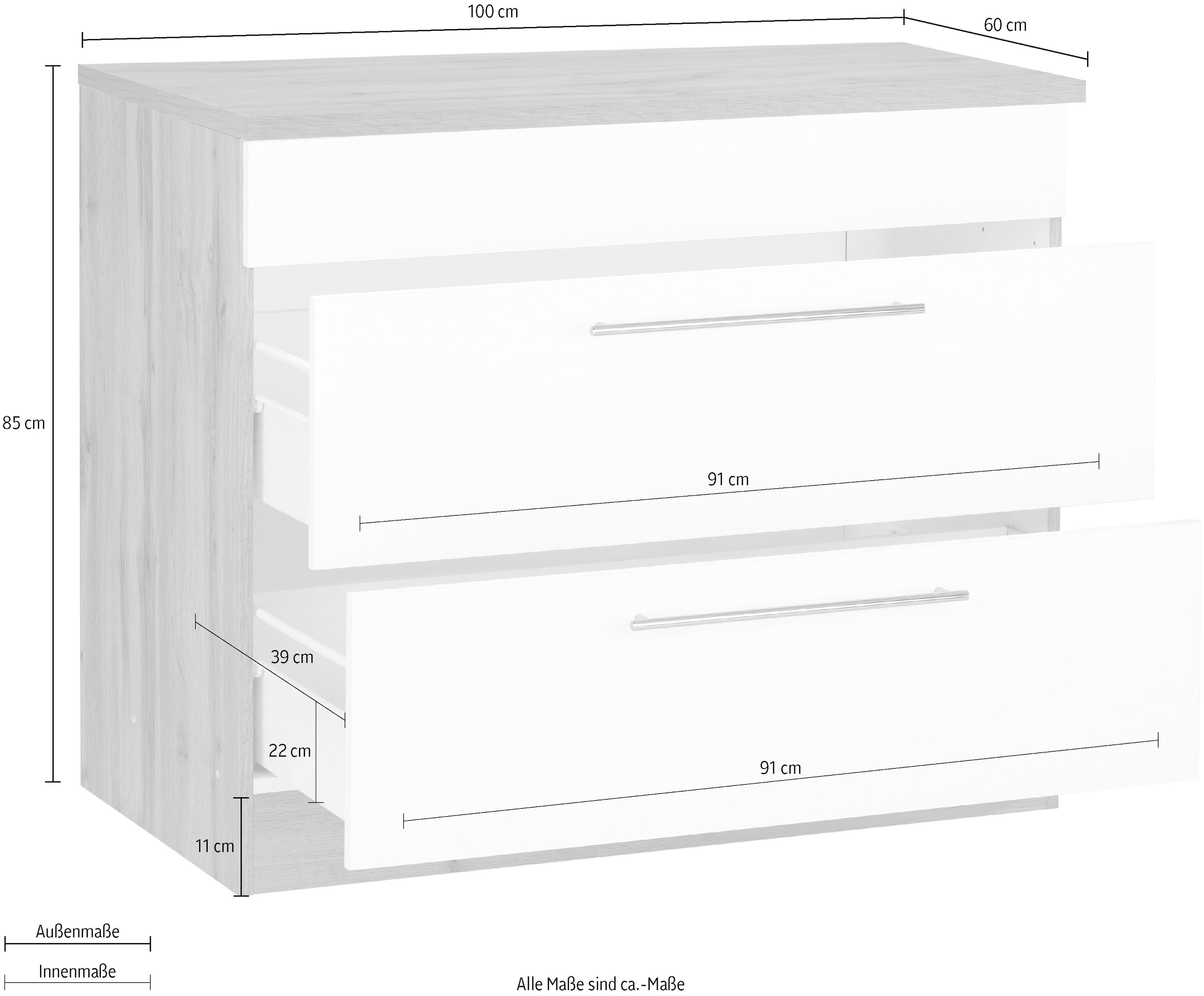 KOCHSTATION Unterschrank »KS-Wien« 100 cm breit, auch als Kochfeldumbauschrank nutzbar