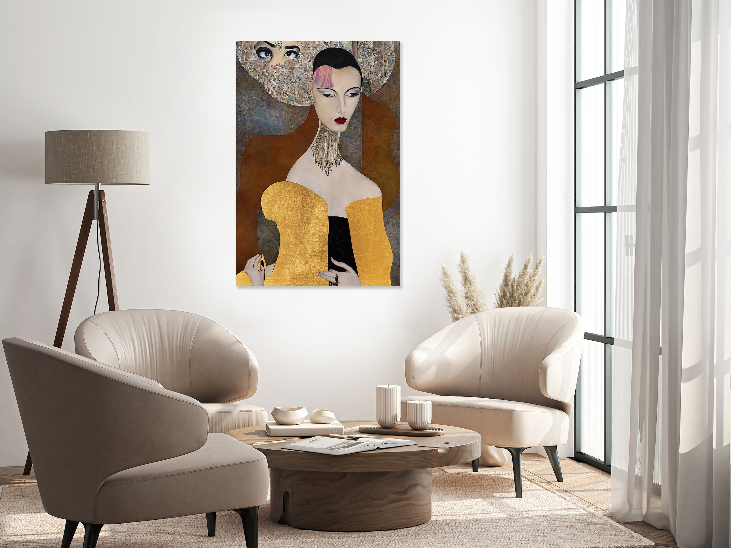 queence Acrylglasbild »Wandbild, Goldbild, Bild Kunstkopie, Frau mit verschiedenen Gesichtern« Abstrakte | Fantasy | Kunst Handveredelt mit Blattgold für eine edle und zeitlose Optik.