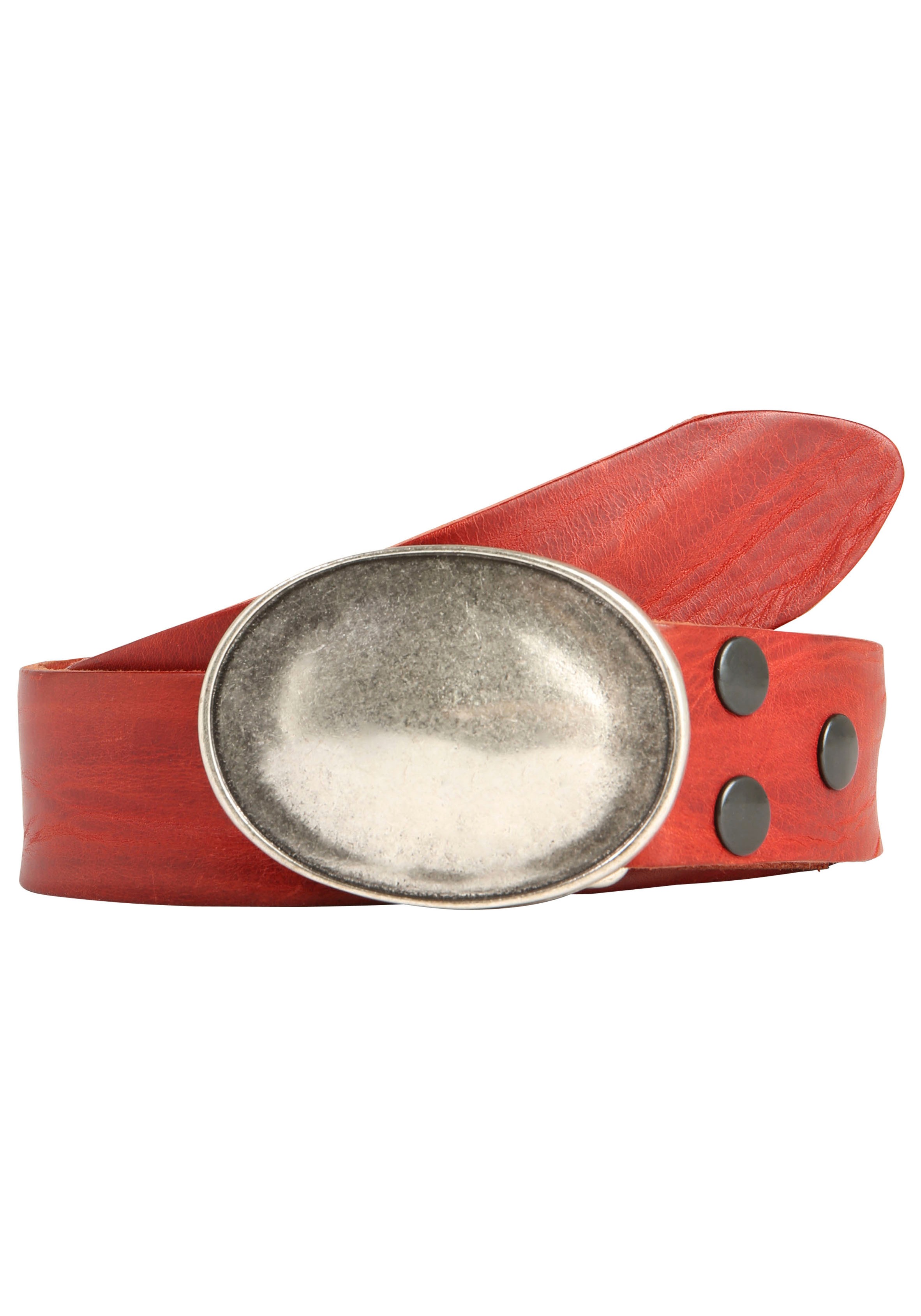 Rettungsring By Showroom 019° Herren Ledergürtel mit austauschbarer Schließe »Oval Gewölbt Silber« in rot, Größe 90