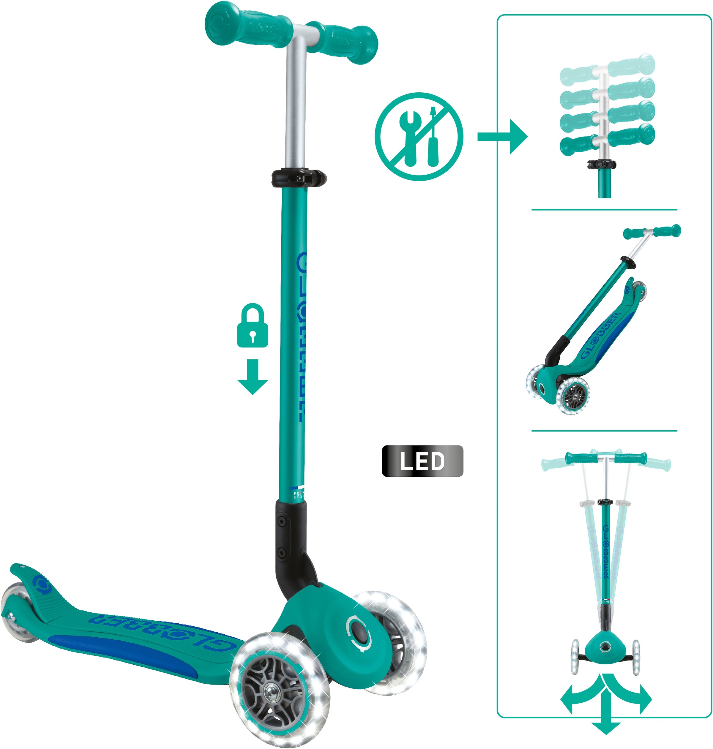 Globber Tretroller »GLOBBER ELITE LIGHTS, mit Leuchtrollen«