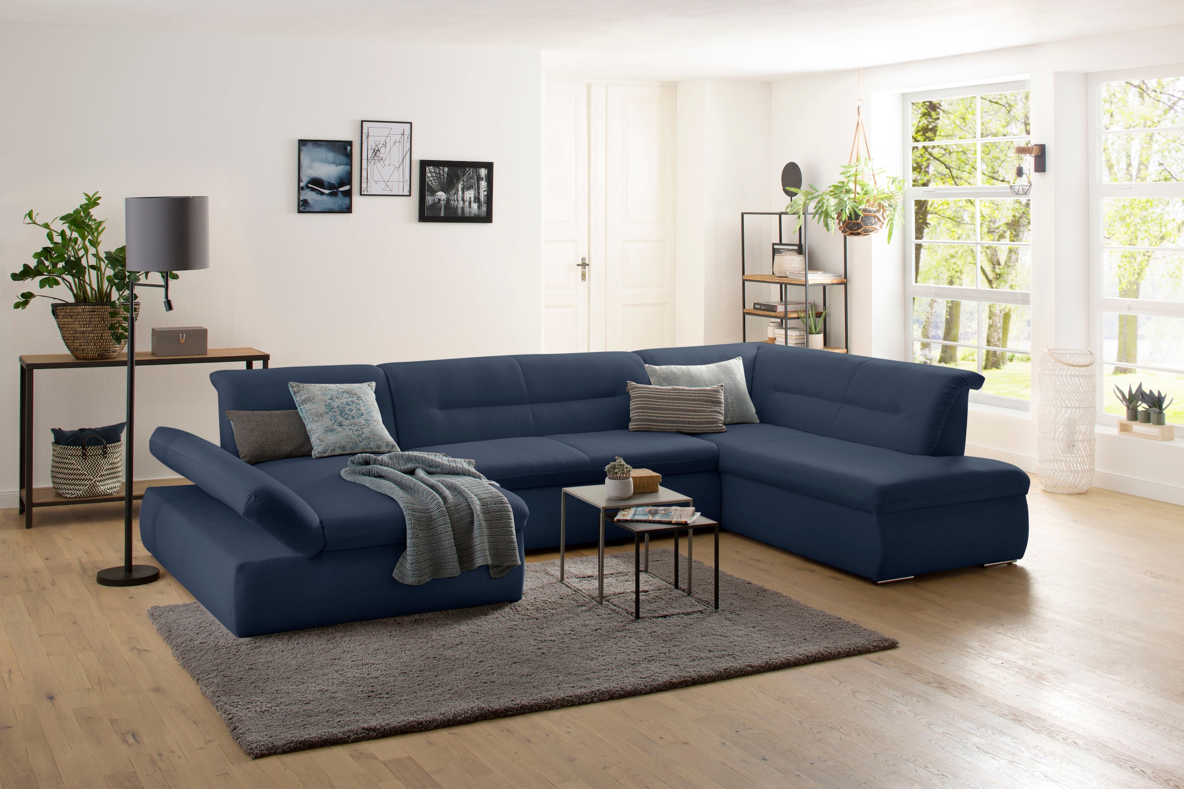 Home affaire Wohnlandschaft »Avesa U-Form« Wahlweise mit Armteilverstellung und Bettfunktion, B/T/H: 355/216/80cm