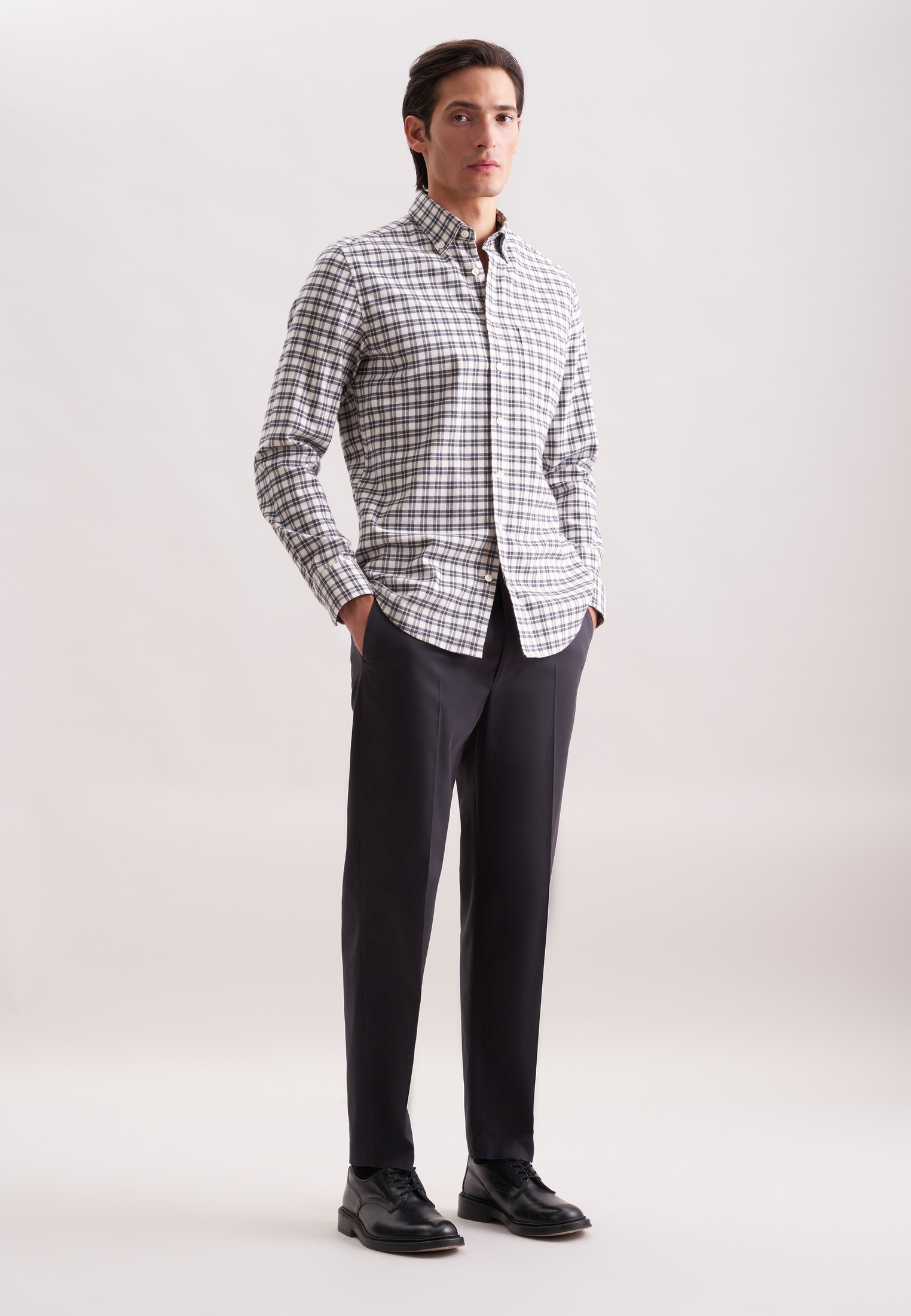 seidensticker Flanellhemd Slim 1/1 Button-Down-Kragen Karo