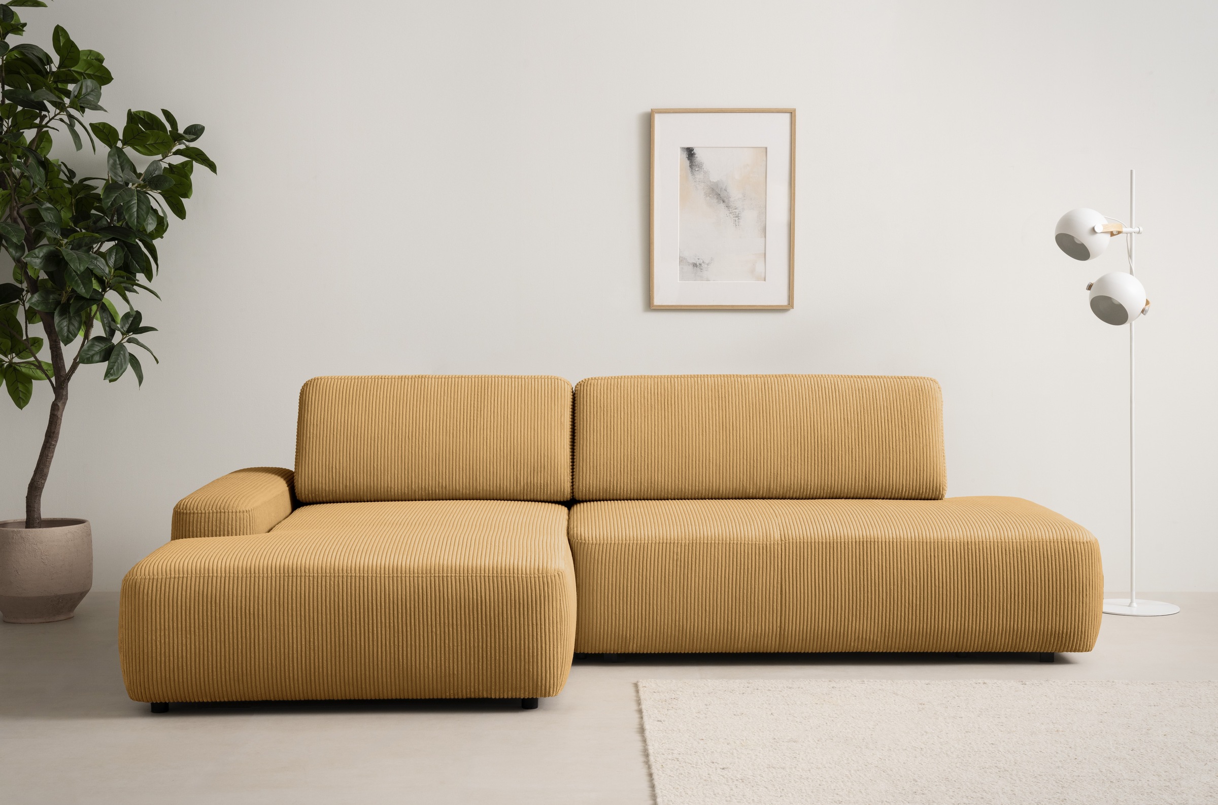 INOSIGN Ecksofa »TORGE, Schlafsofa Cord, Samtvelours u. Strukur fein, Couch in L-Form«, Schlaffunktion und Bettkasten, Liegefläche: 210x125 cm, neues Design