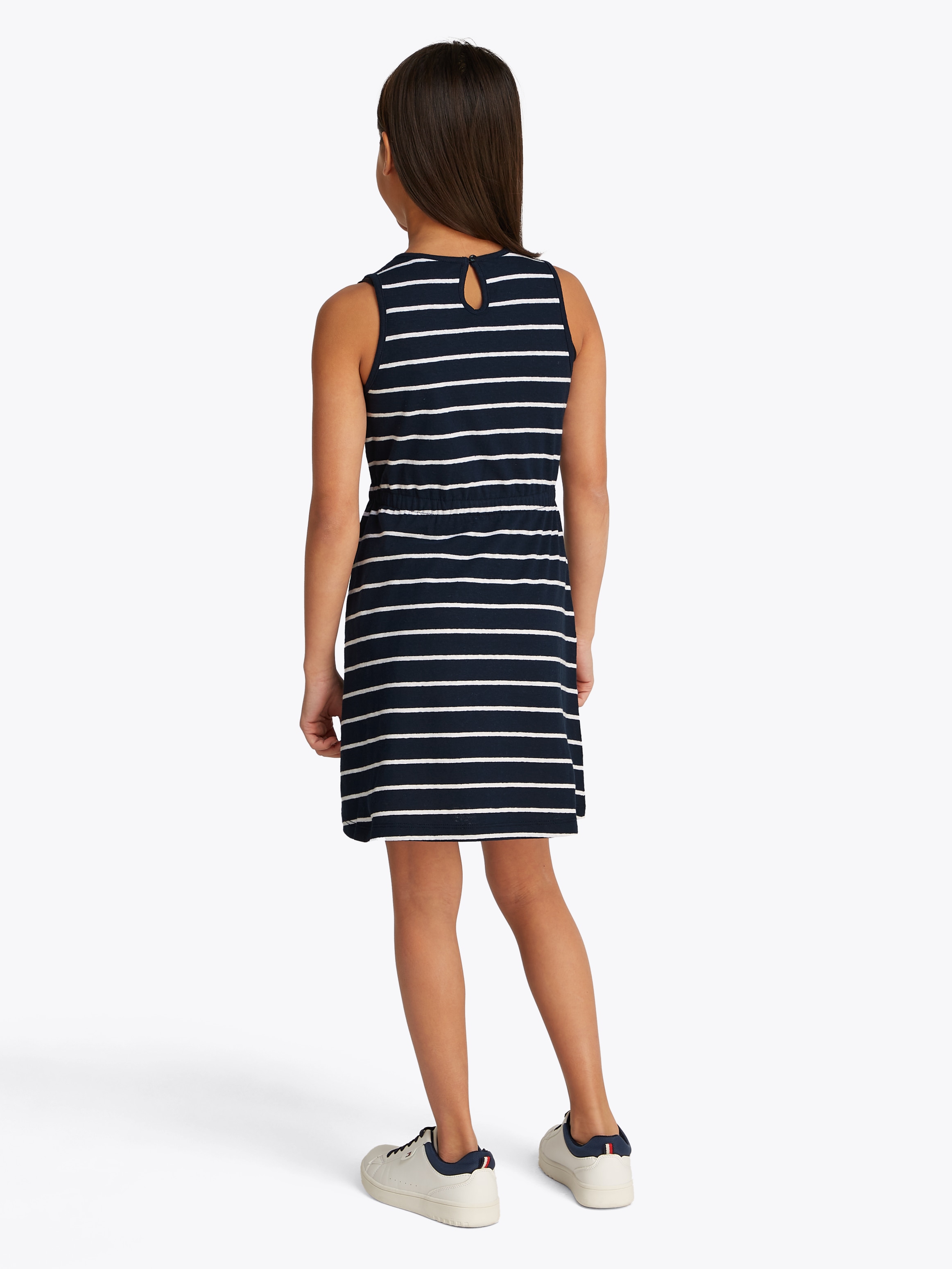 Tommy Hilfiger Jerseykleid »LINEN JERSEY DRESS SLVLS«, mit Streifenmuster, mit Logostickerei