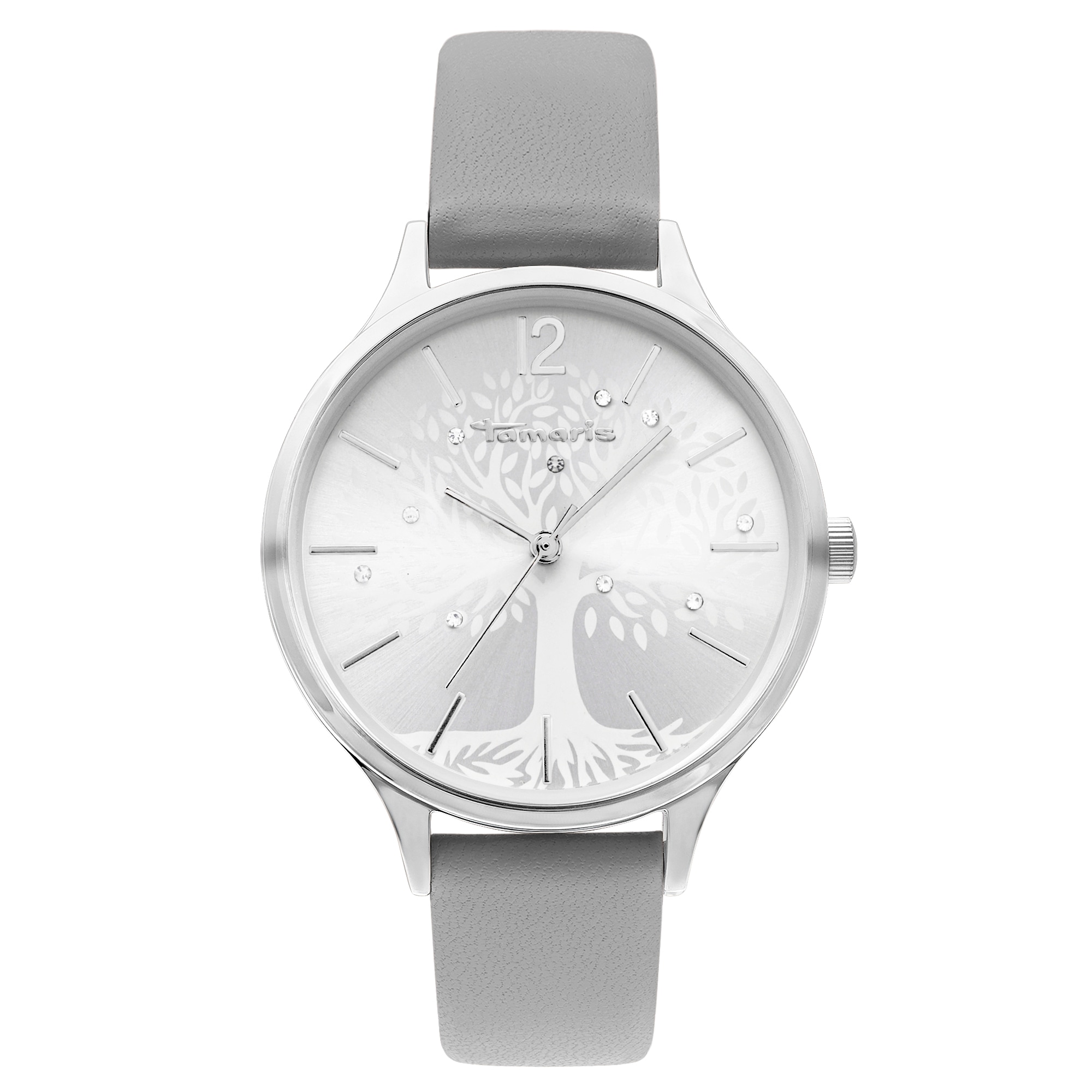 Tamaris Quarzuhr »Life Tree« Armbanduhr, Damenuhr, Lederarmband, analog, Glassteine