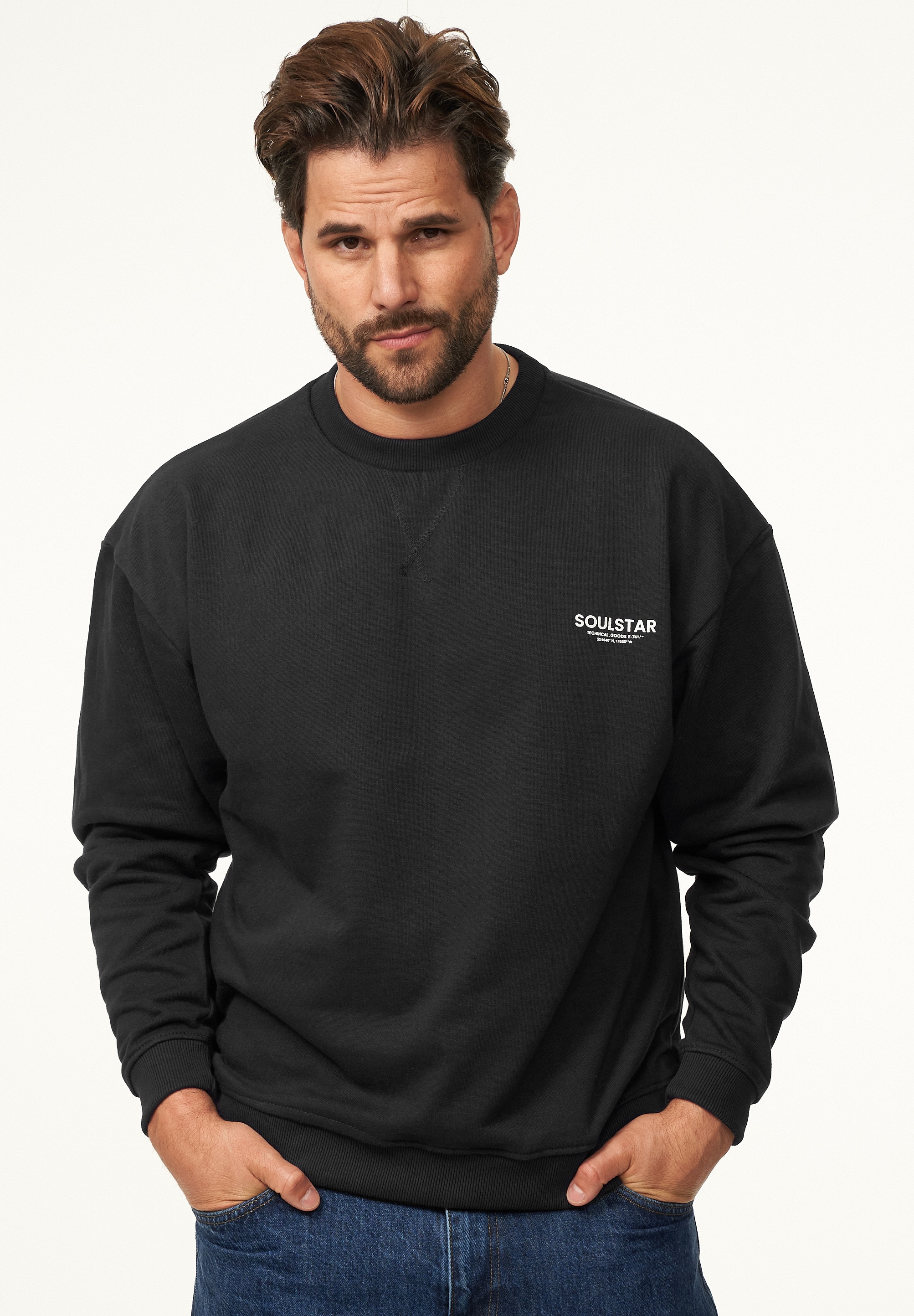 SOULSTAR Sweatshirt »Oversize Crew-Neck Pullover Sweater für Herren«, Herren Oversize Pullover mit Rundhals-Ausschnitt Crew-Neck Sweater
