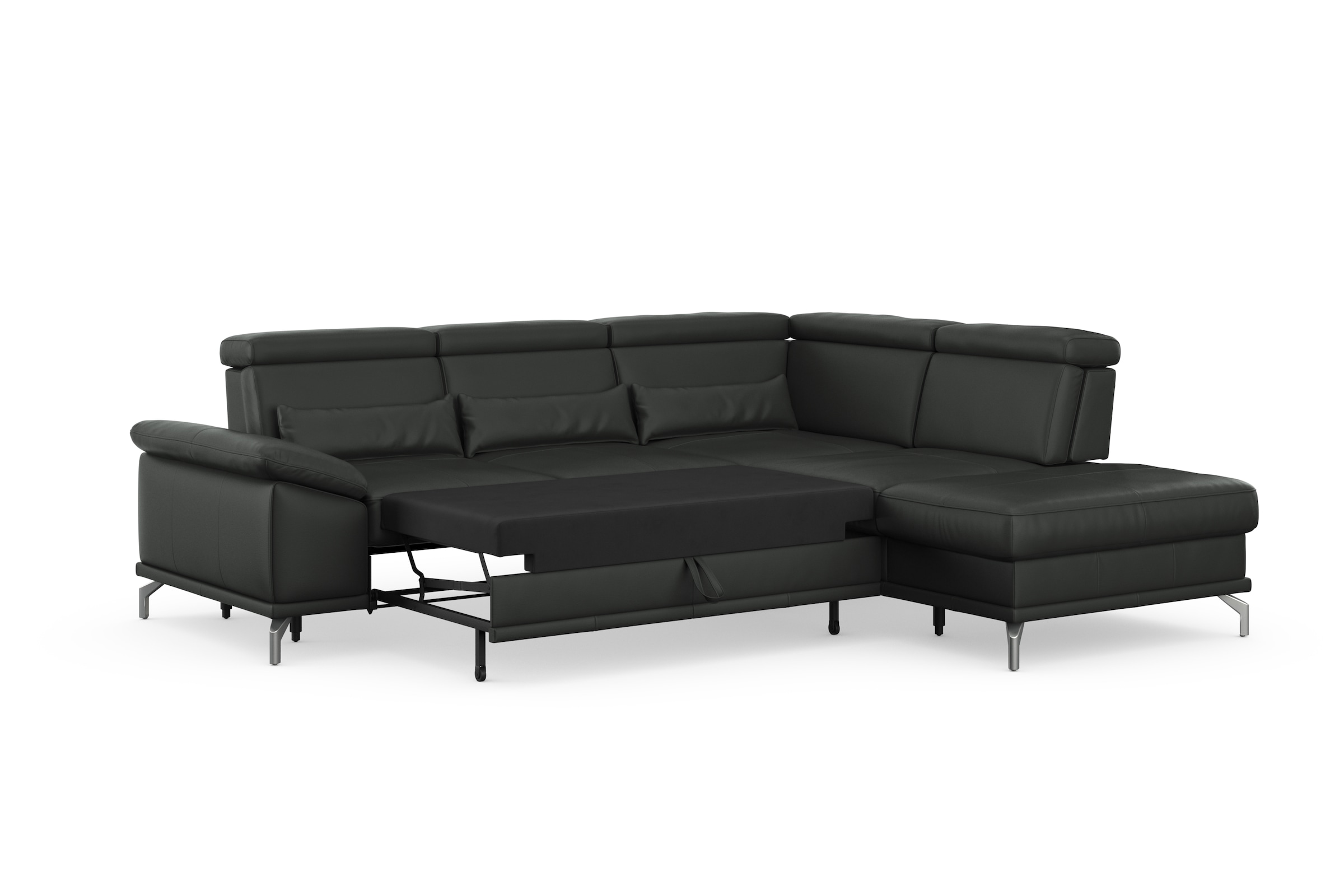 sit&more Ecksofa »Cabrio L-Form, mit Sitztiefenverstellung, Arm- und Kopfteilverstellung«, 3 Nierenkissen, Federkern, optional Bettfunktion und Stauraum