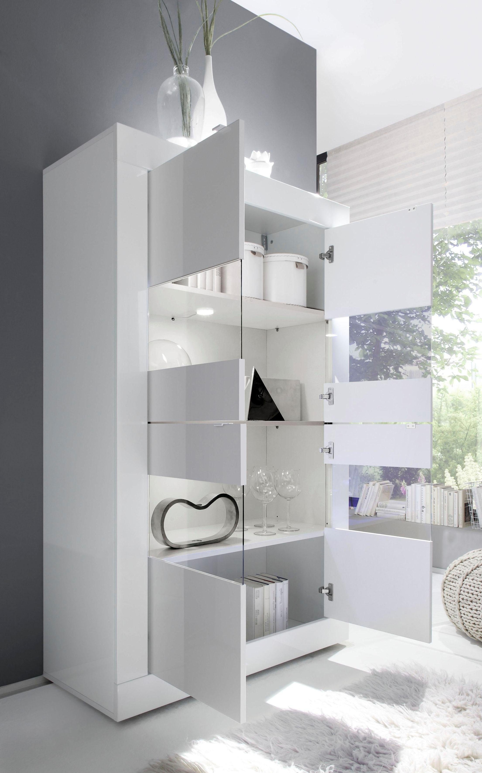 INOSIGN Vitrine »Basic Höhe 162 cm, Standvitrine mit 4 Türen - Metallgriffe,« Stauraumvitrine in moderner Rahmenoptik, Hochschrank, Anrichte