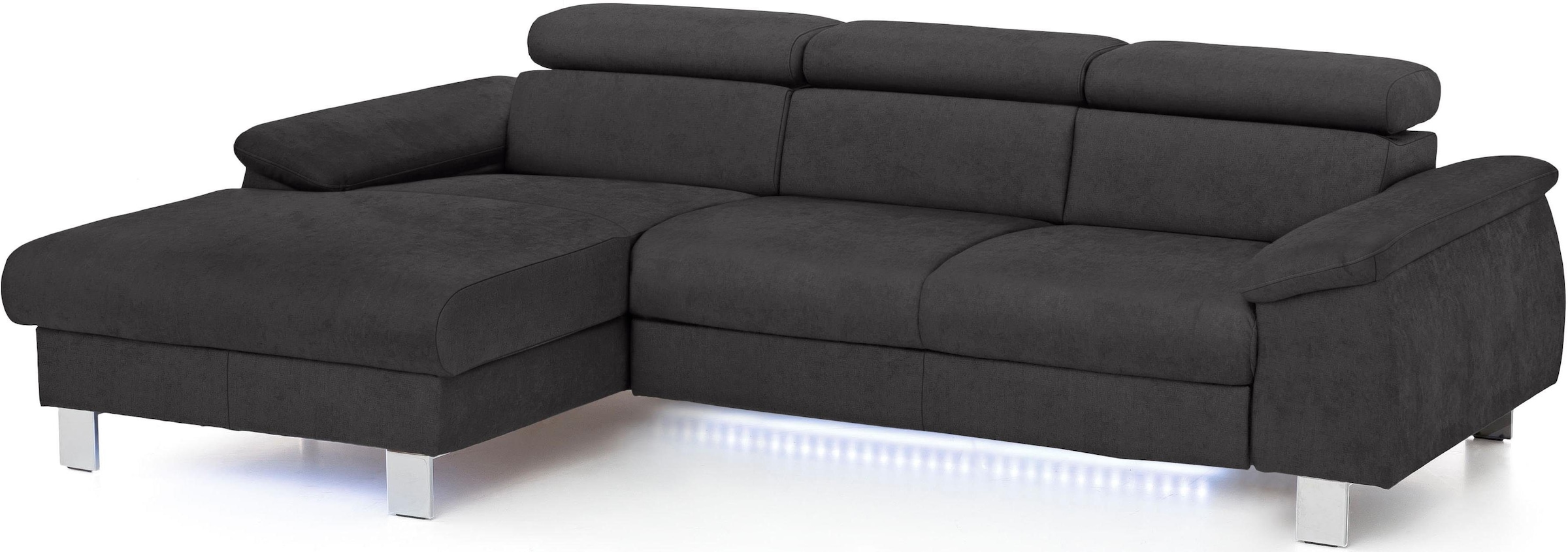 COTTA Ecksofa Komaris, Ecksofa, wahlweise mit RGB-LED-Beleuchtung und Bettfunktion/Bettkasten