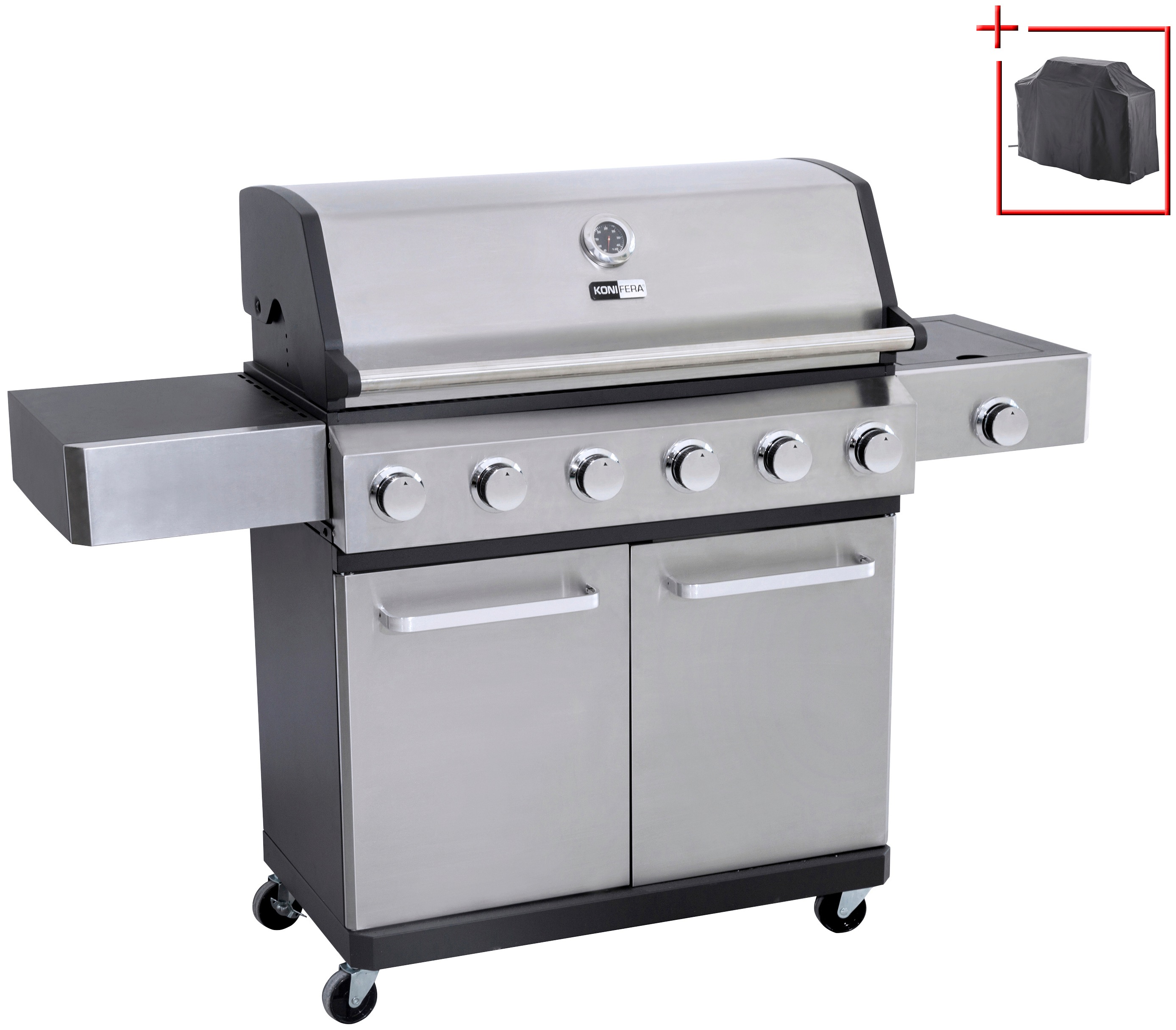 KONIFERA Gasgrill »Torino XL«, 6 Brenner, inkl. Pizzastein, Hänchenspieß und Schutzhülle, BxTxH: 150x54x112 cm