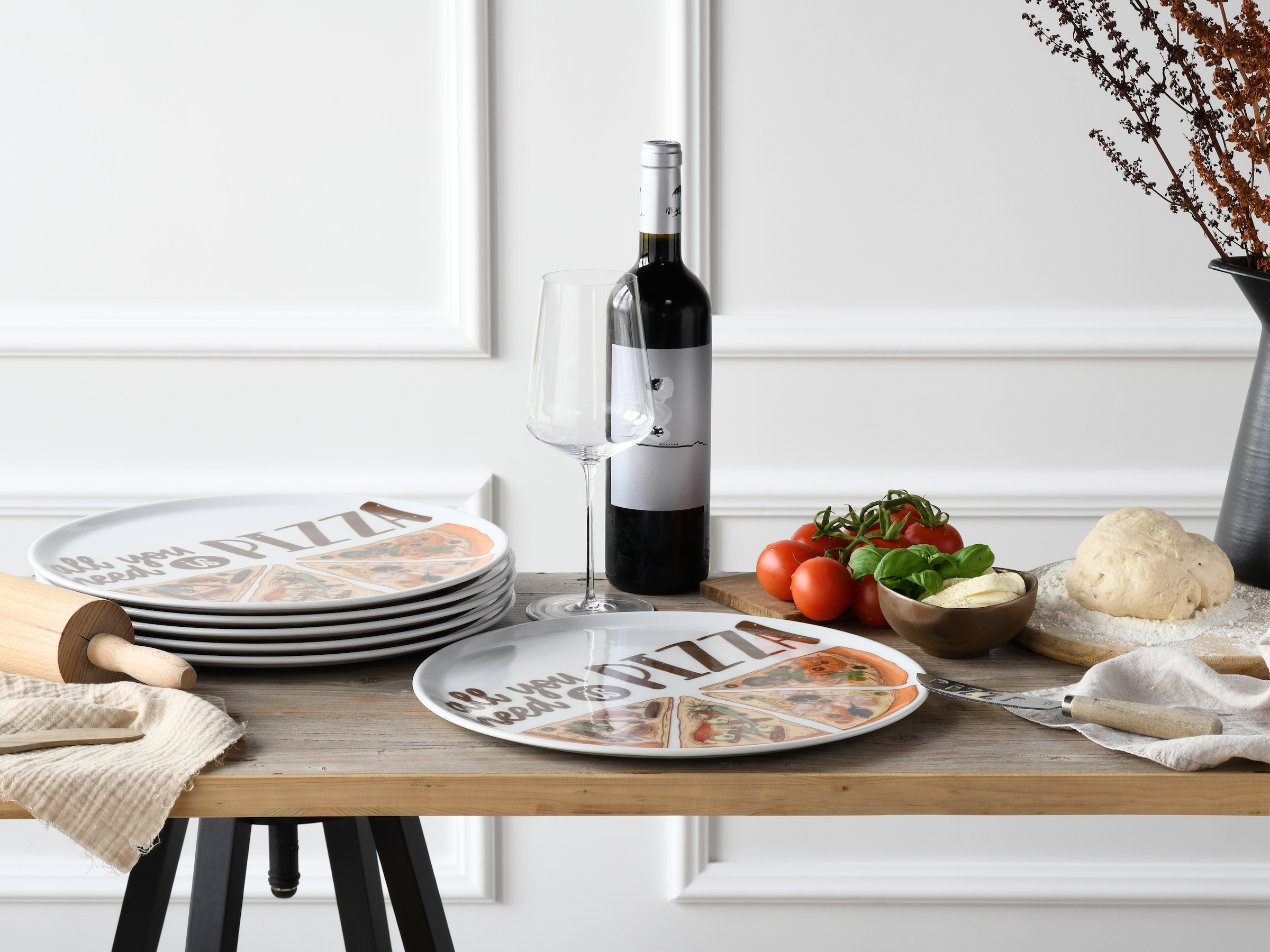 CreaTable Pizzateller »Europa All You Need, Pizzateller 33 cm 6-tlg« Pizzamotiv, Europäische Qualität