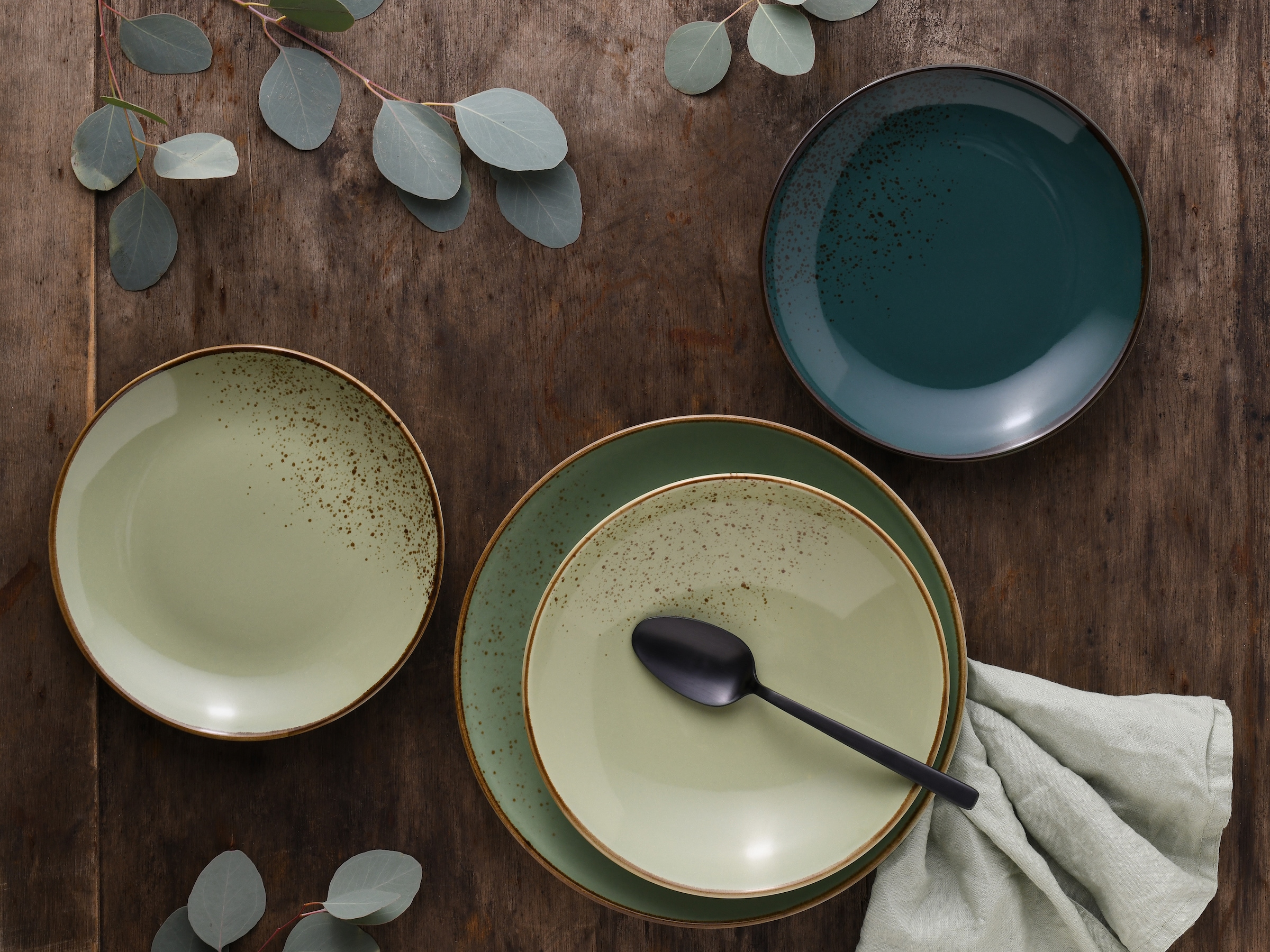 CreaTable Tafelservice »Geschirr-Set NATURE COLLECTION«, (Set, 12 tlg., Teller Set für 4 Personen), Service, handwerklicher Look, 12 Teile, für 4 Personen