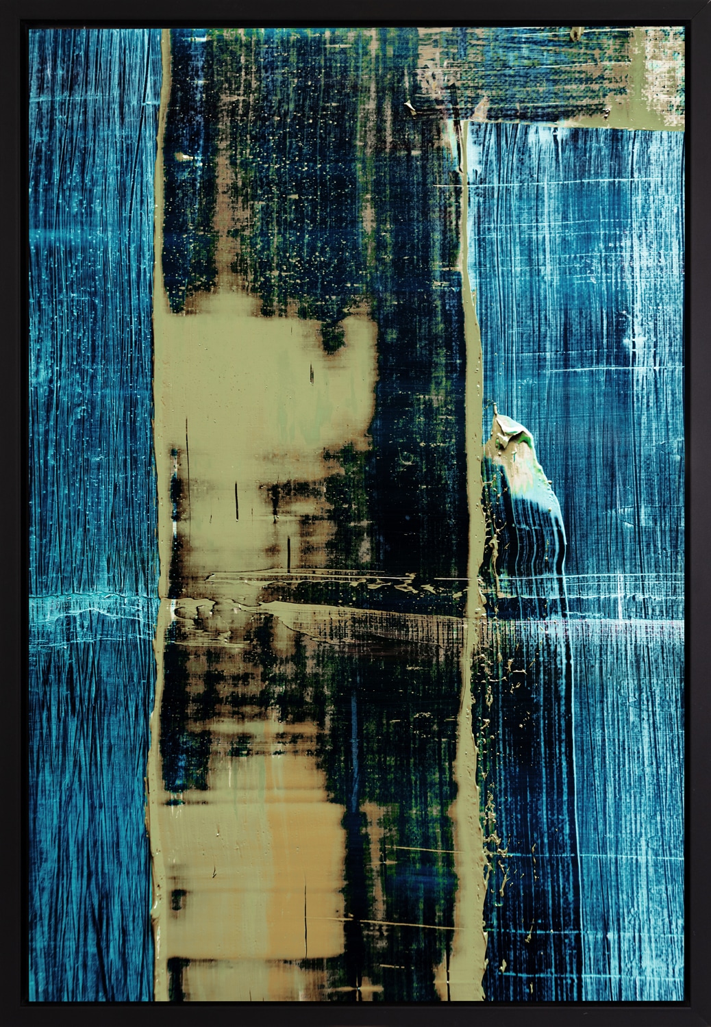 queence Leinwandbild »Abstrakt Blau und Gold«, Abstrakt-Kunst-Modern, mit einem Schattenfugenrahmen veredelt
