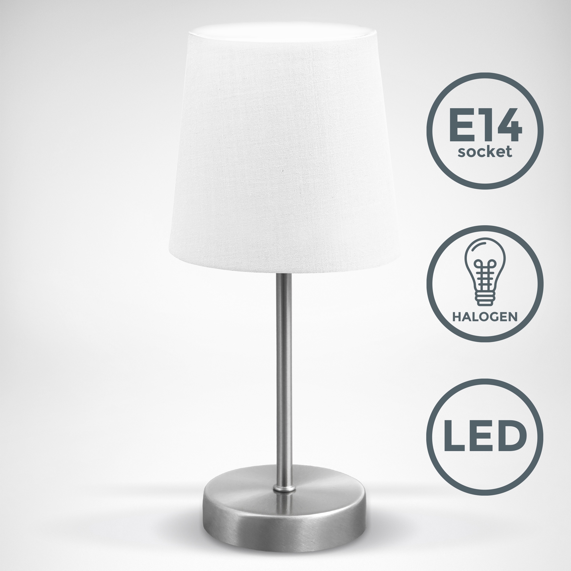 B.K.Licht Tischleuchte, 1 flammig-flammig, LED bei OTTO E14 taupe mit Nachttischlampe IP20 kaufen Schalter Stoff matt-nickel