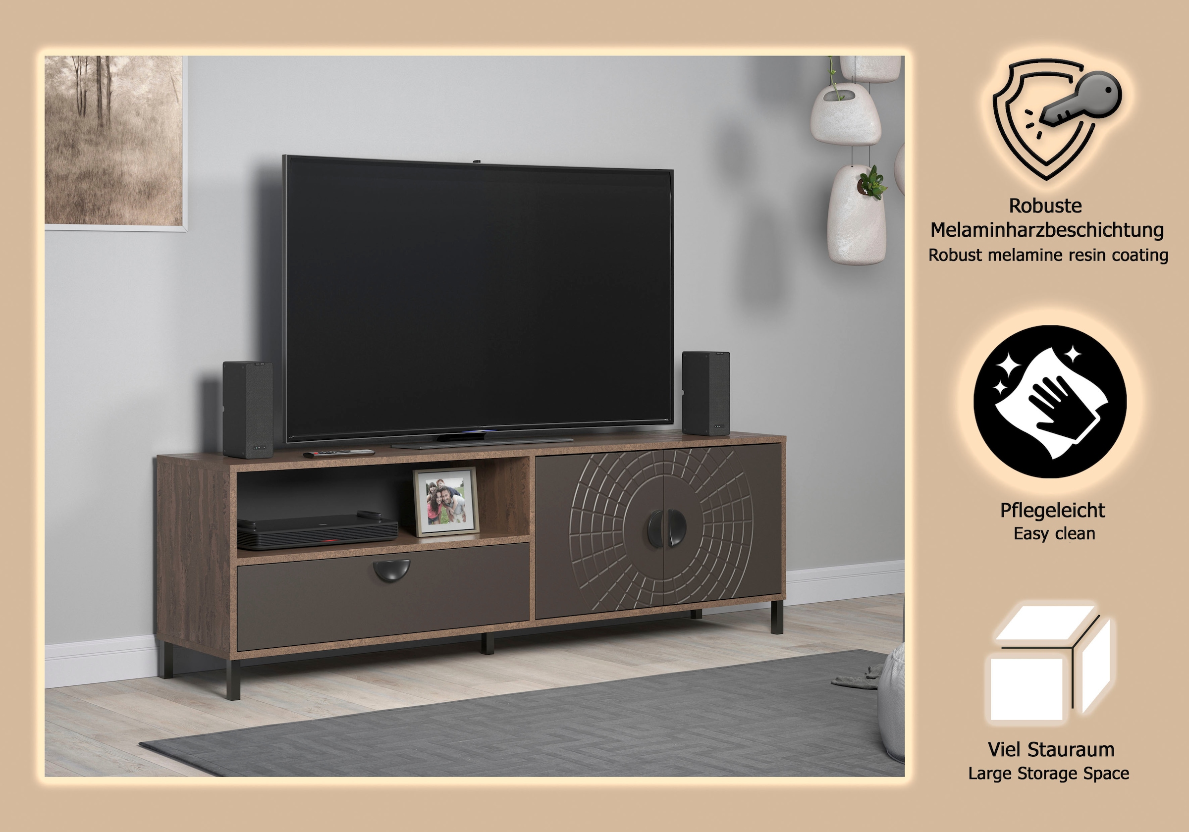 INOSIGN Lowboard »Fusion« 1 Stk. tlg. TV-Lowboard mit Soft-Close-Türen & Schubkasten – (B/T/H) 183/40/55 cm