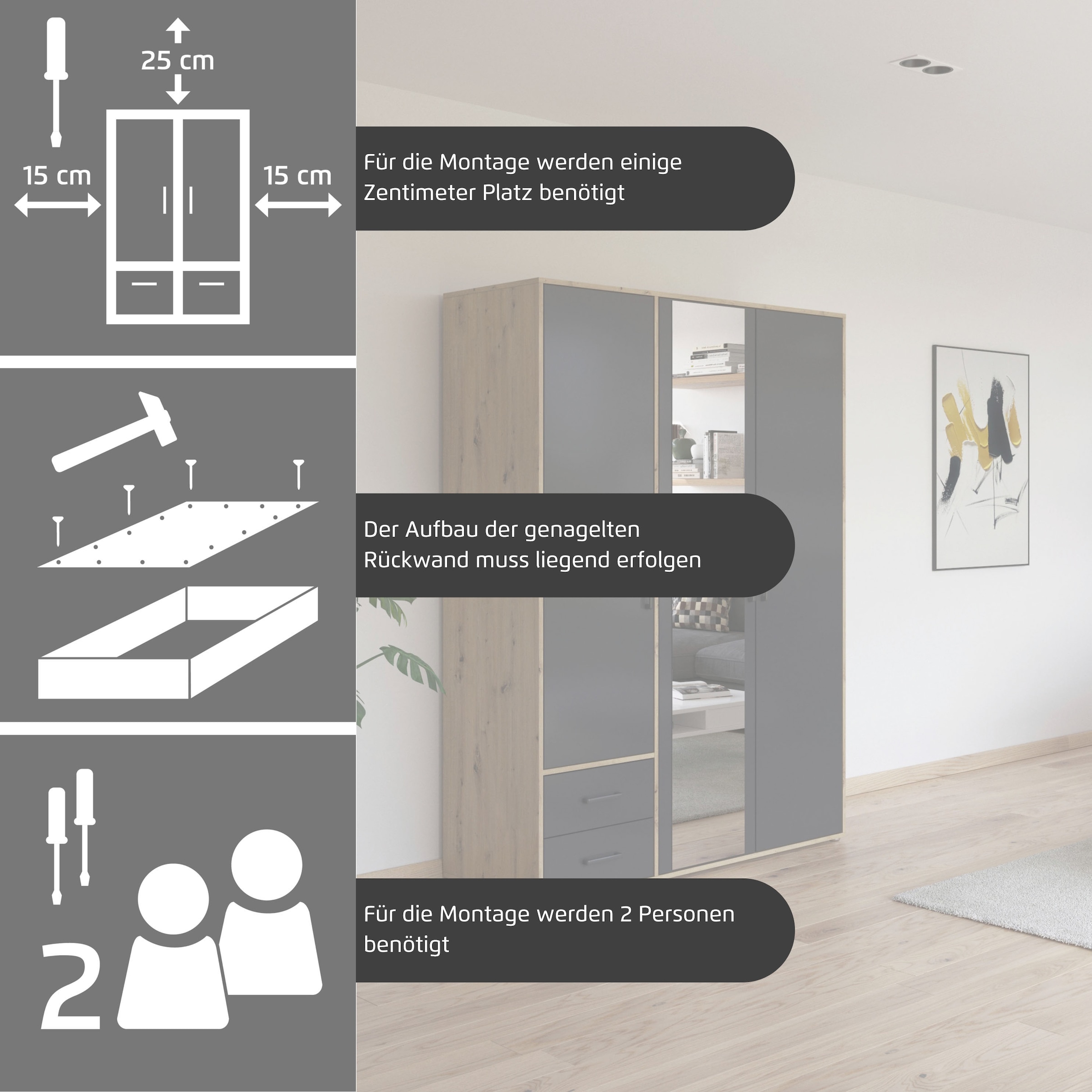 rauch Drehtürenschrank »Kleiderschrank Schrank Garderobe Wäscheschrank VOYAGER« in 3 verschiedenen Ausstattungen BASIC/CLASSIC/PREMIUM,  mit modernen Griffen in Graumetallic, inkl. Schubkästen und Spiegel