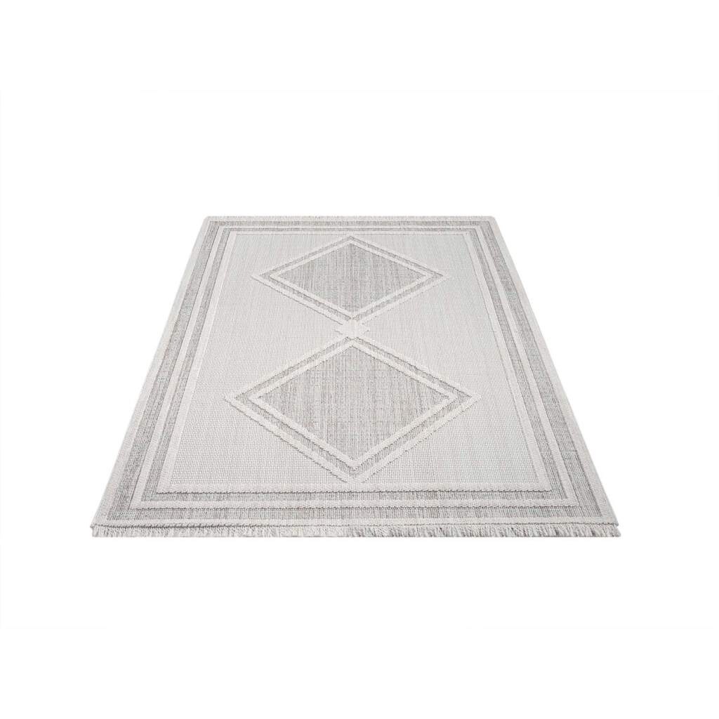 Carpet City Teppich »LINDO 8853«, rechteckig, 11 mm Höhe, Kurzflor, Hochtief-Muster/ 3D-Effekt, Fransen, Boho-Stil, Wohnzimmer