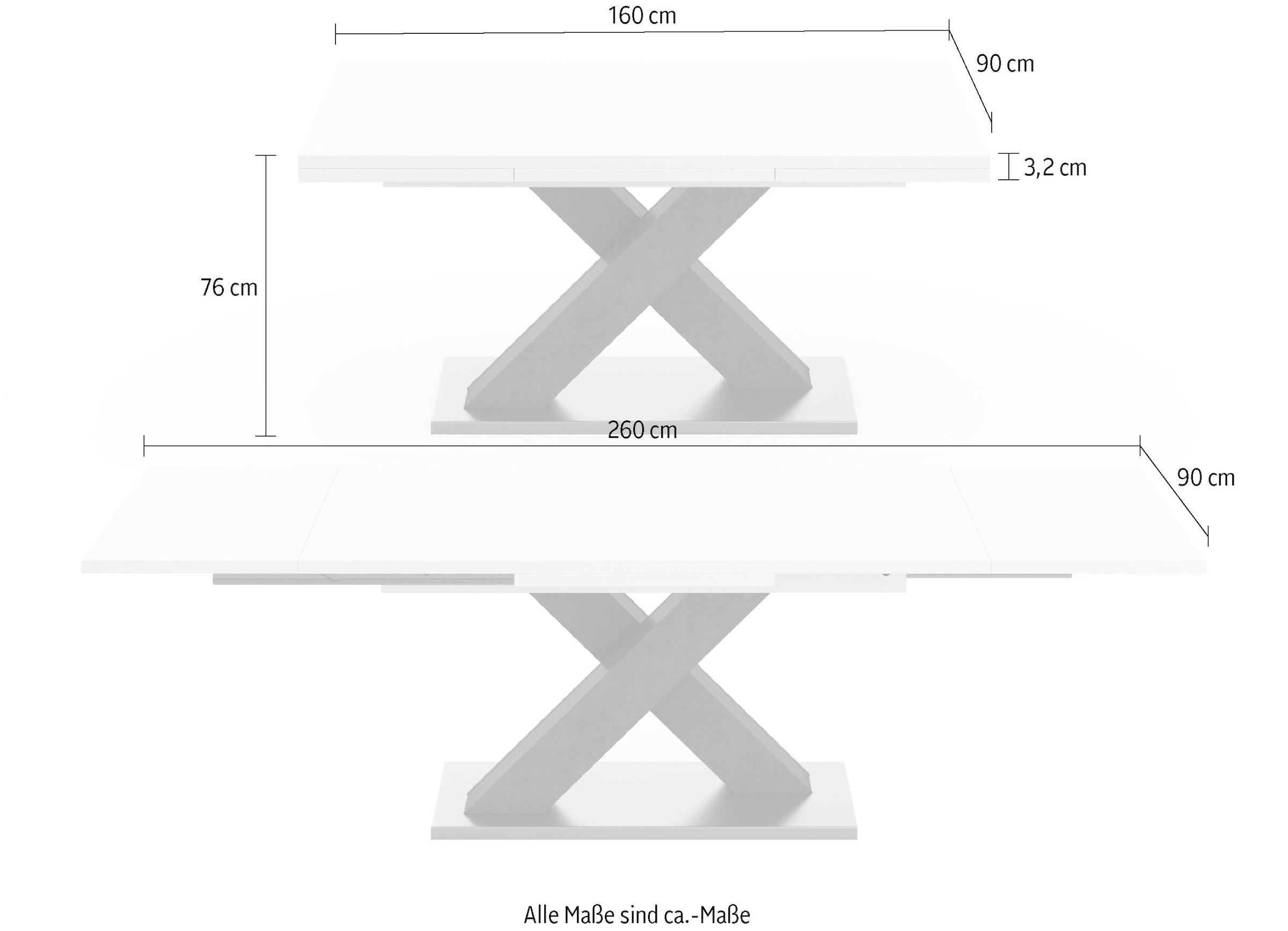 Shop graphit X-Gestell C«, cm mit in Esstisch »Komfort mit Breite 160-260 Auszugsfunktion, OTTO und Mäusbacher Online