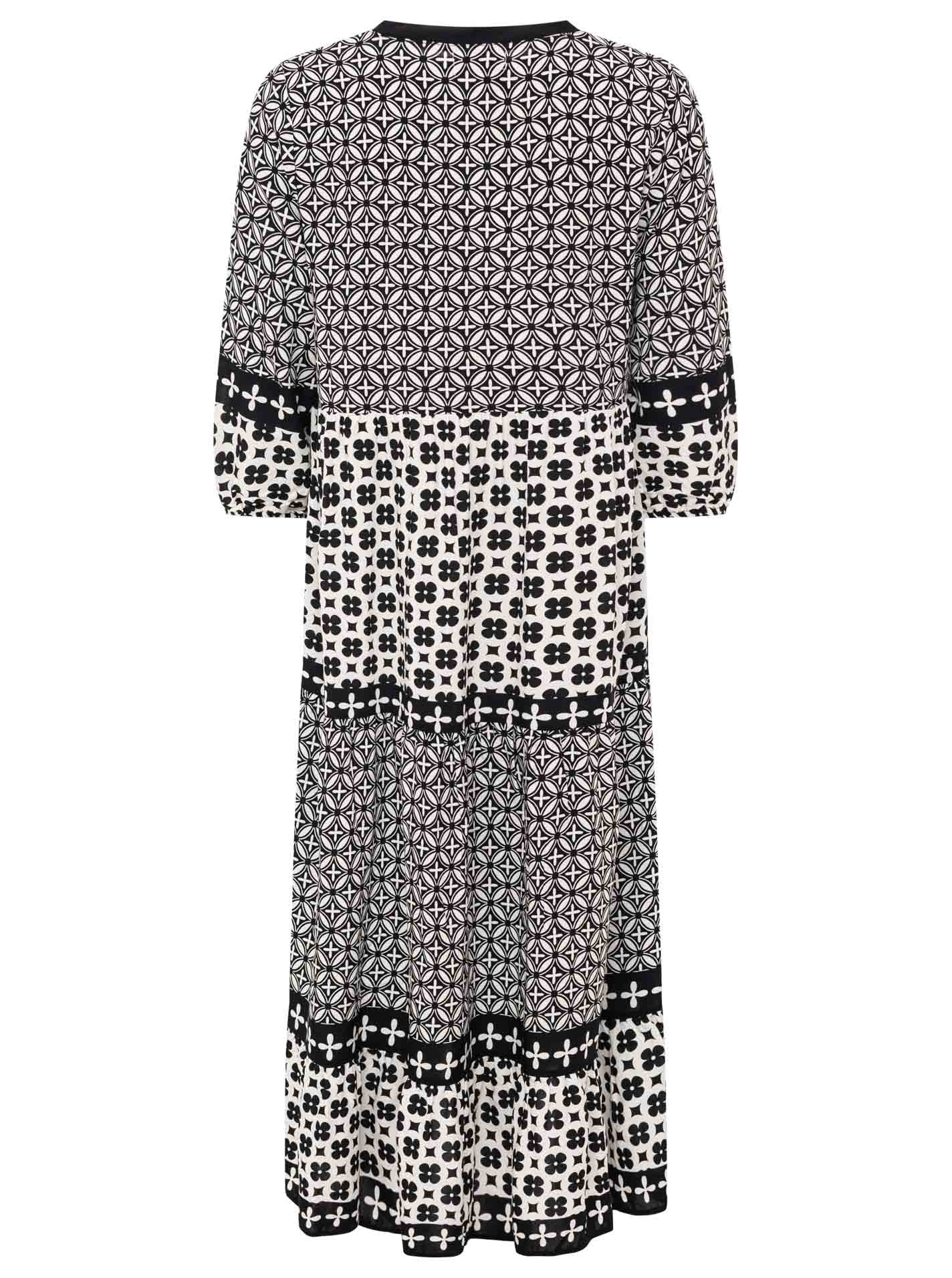Zwillingsherz Maxikleid »"Geometric"« Ohne Taschen Ornamentmustermix, Knopfleiste, 3/4 Arm