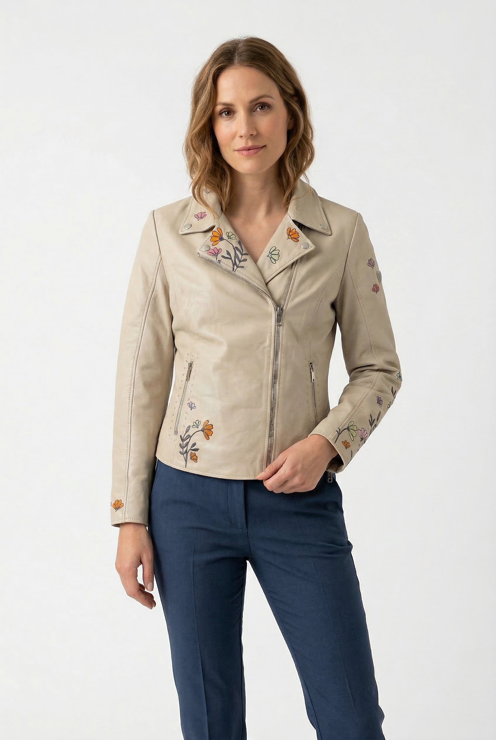 Mauritius Lederjacke »MWFloral« mit floralen Stickereien und Nietenbesatz