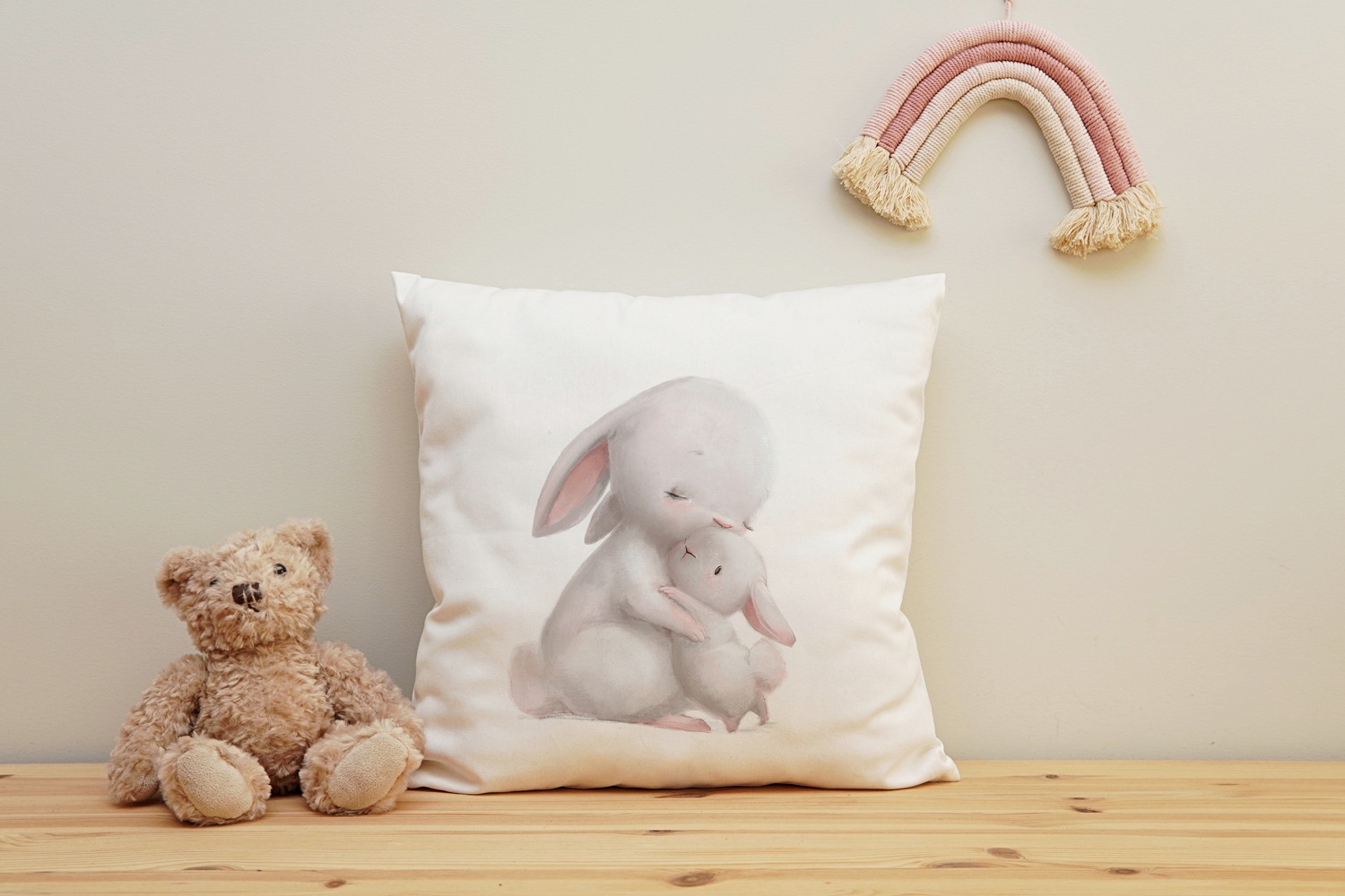 queence Dekokissen »Großer Hase & kleiner Hase«, Kissenhülle mit HD Premium Druck, geruchsneutral, 40x40cm