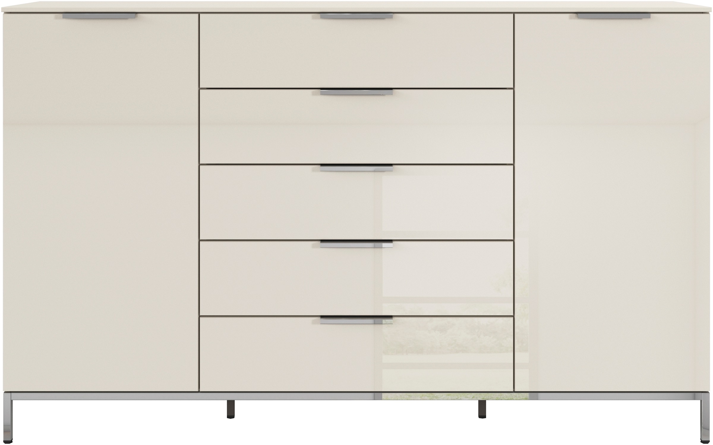 rauch Schubkastenkommode »Kommode Türkommode Sideboard Kombikommode FLIPP mit Glasfront«, (Breite 160/180 cm mit 4 Einlegeböden), 2-trg mit 5 Schubladen und Soft-Close-Funktion, Glasfront, 2 Breiten