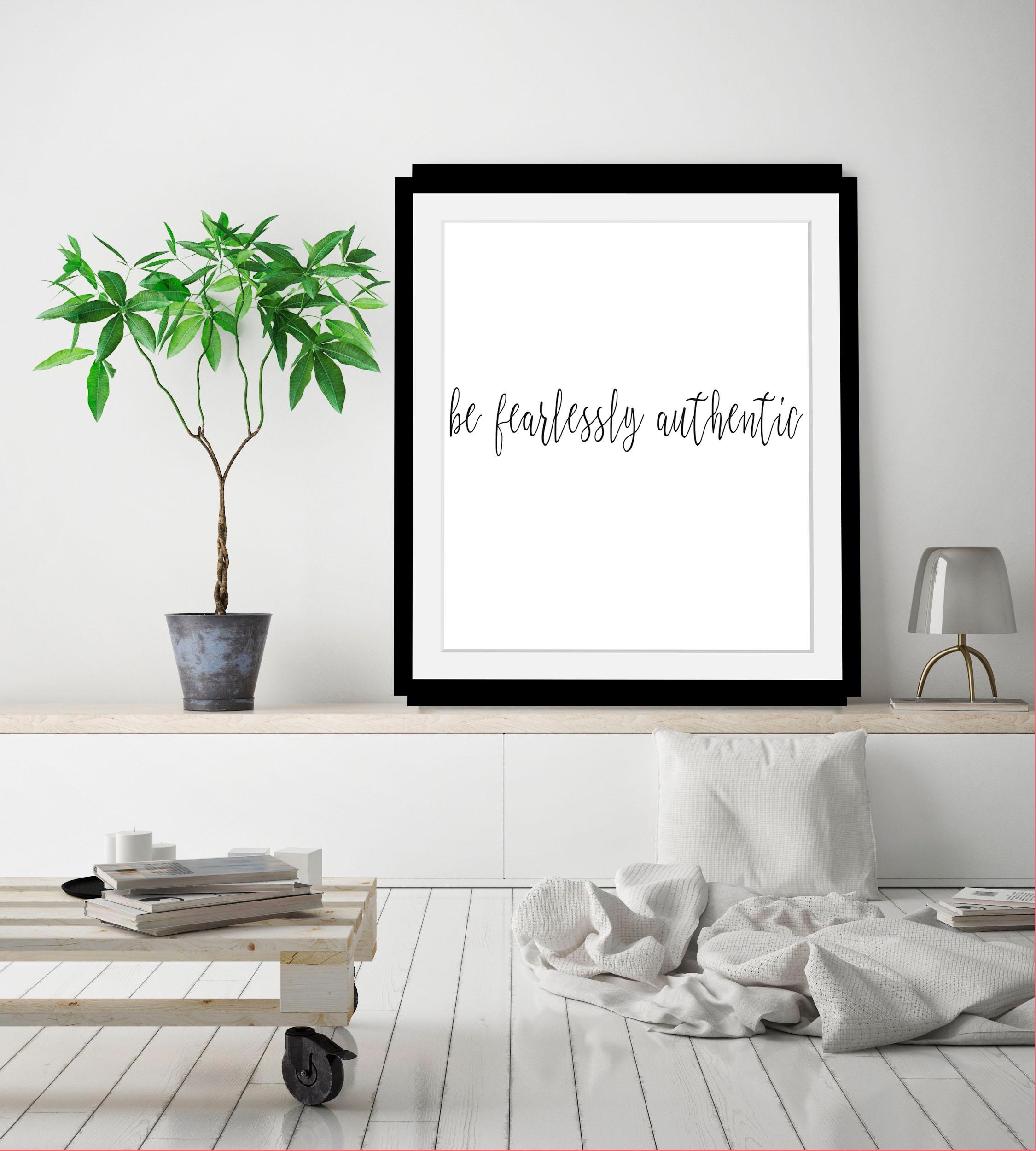 queence Bild »Spruch«, Schwarz-Weiß-Schriftzug-Motivationsbilder, HD Premium Poster-Druck inkl. Holzrahmen