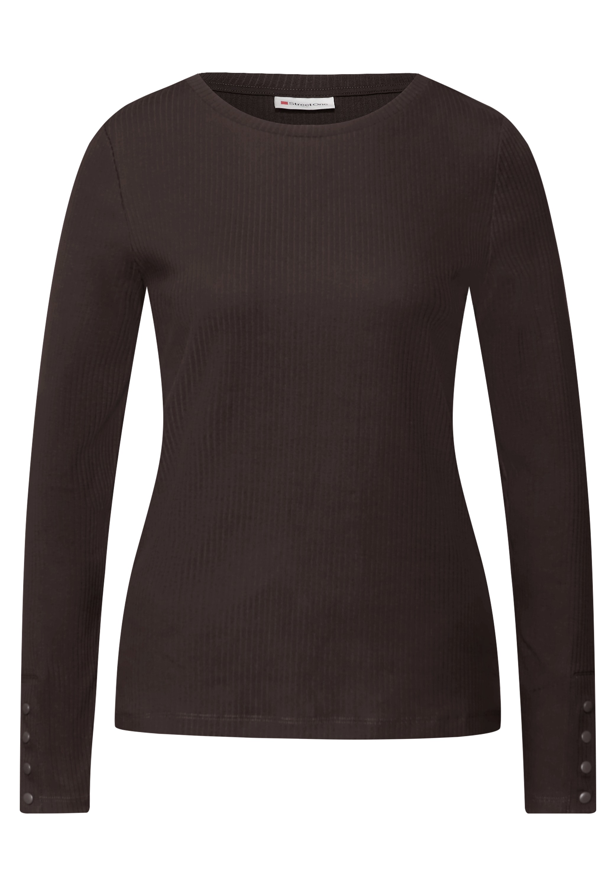 STREET ONE Langarmshirt, mit Rippstruktur und Langarm mit Knopfdetail