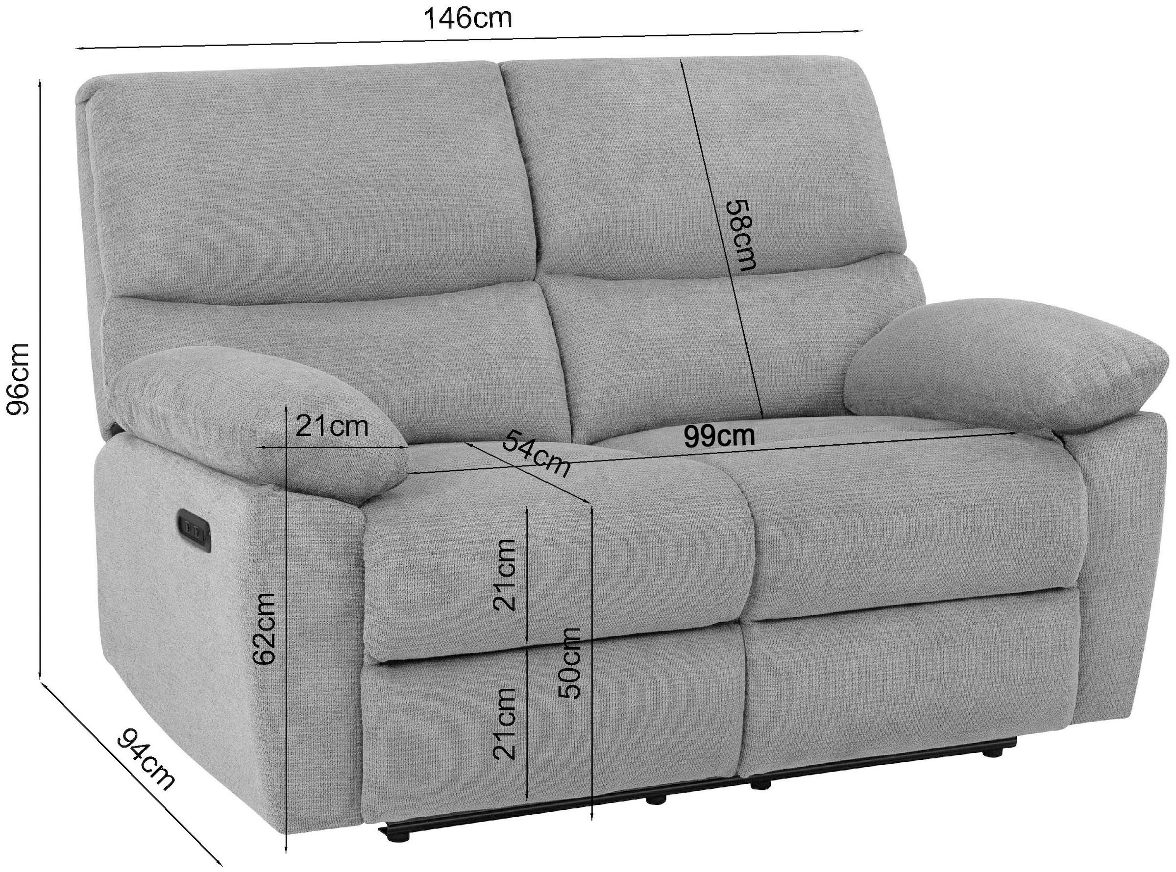 Home affaire 2-Sitzer »LANNOY, mit manueller o. elektrischer Relaxfunktion in beiden Sitzen.« Elektrische Variante mit USB A/C. Federkern, Webstoff