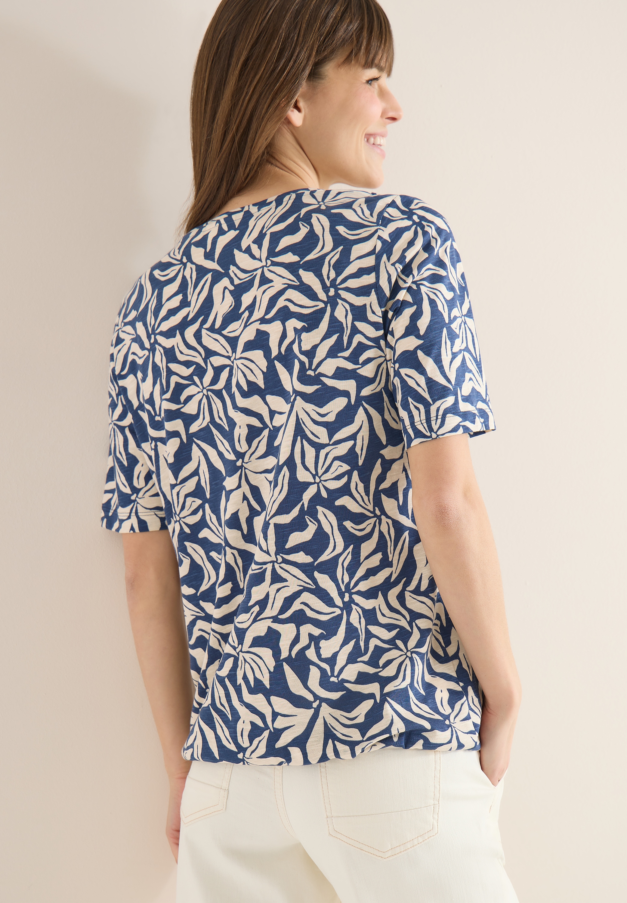 Cecil V-Shirt Sommershirt im Tunika-Look mit floralem Muster
