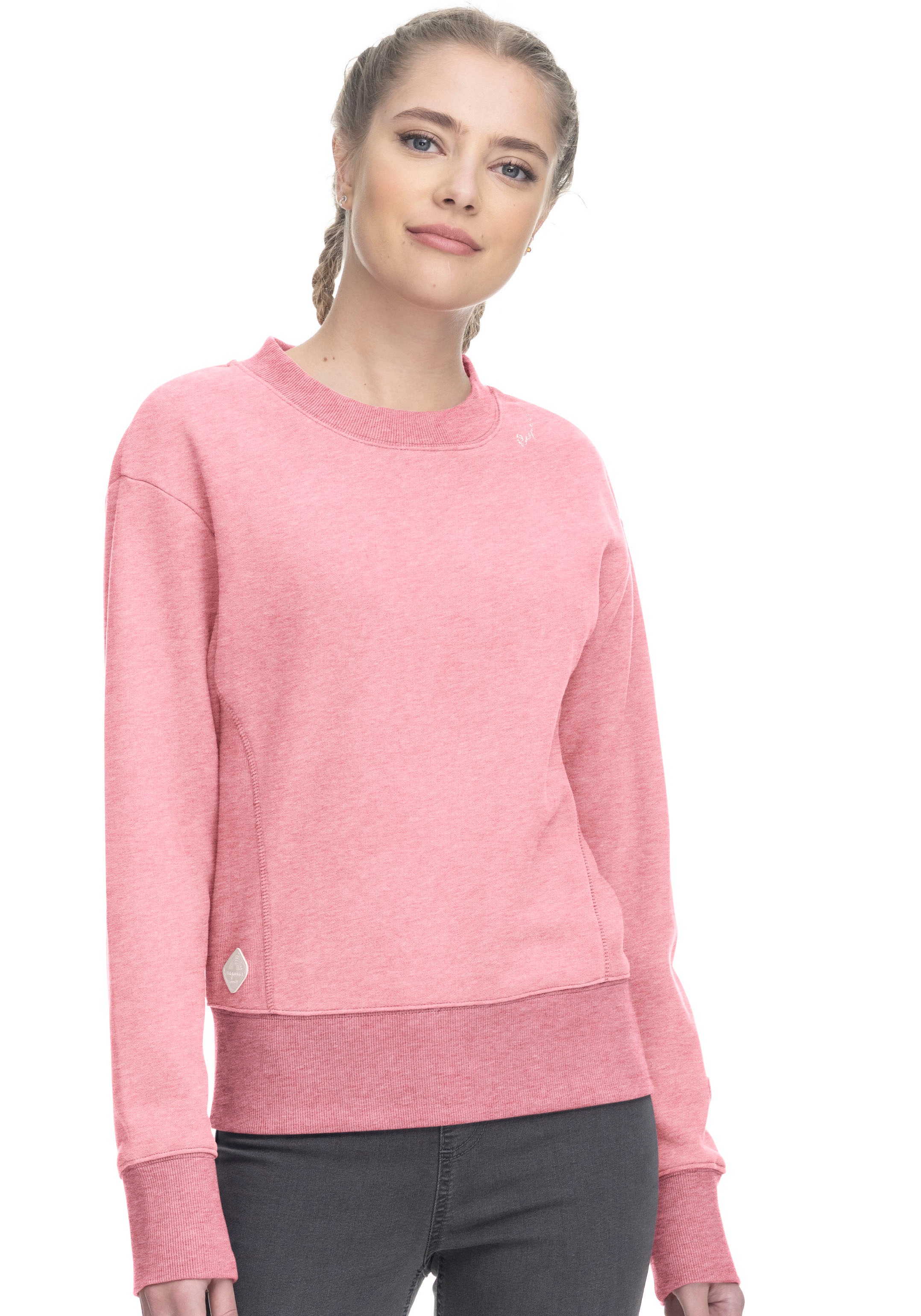 mit Online im Crewneck »AZALLEA«, Shop Sweater in kaufen Holz-Optik OTTO Ragwear Zierknopf-Besatz natürlicher