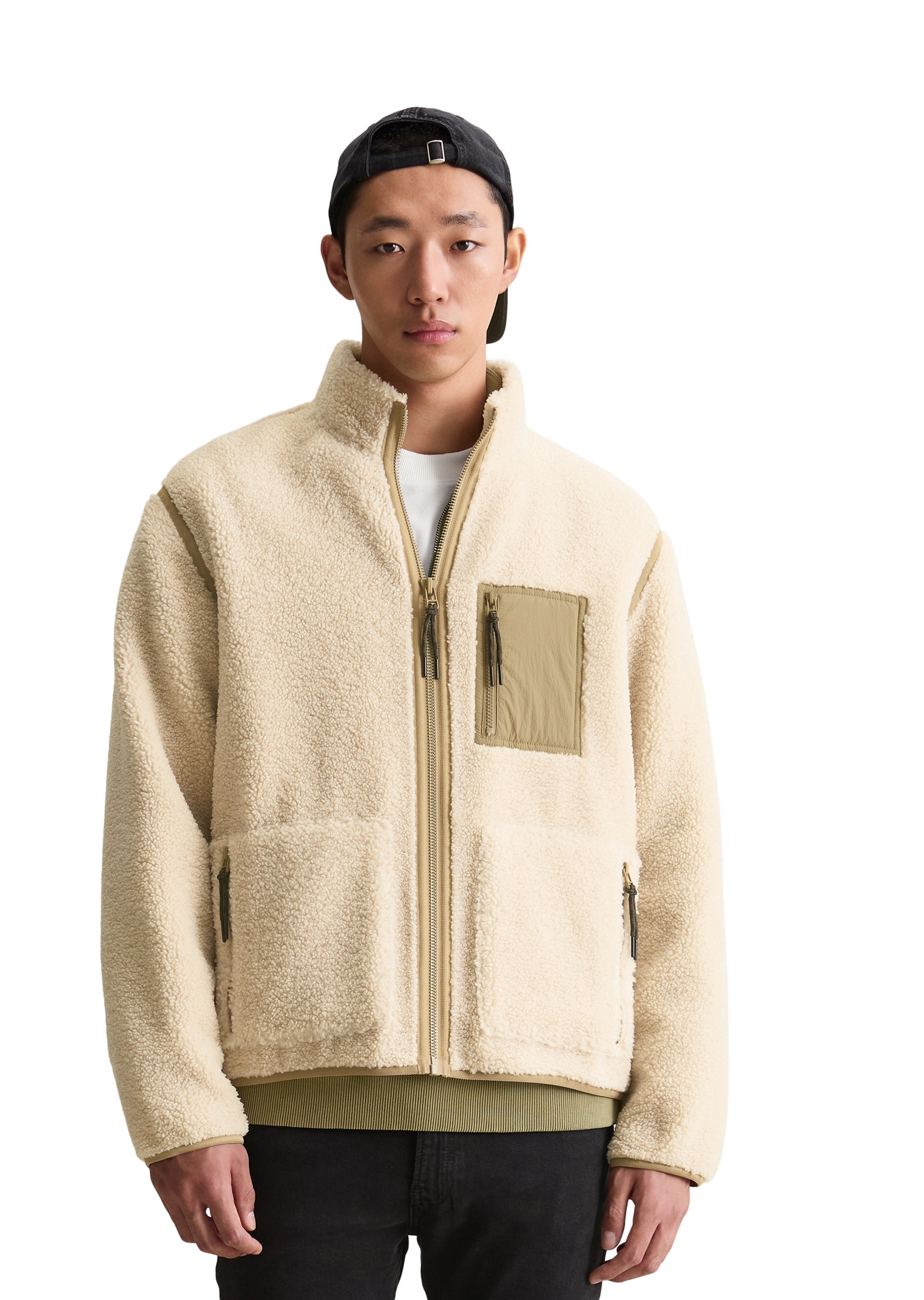 Marc O'Polo DENIM Fleecejacke, Teddyjacke regular fit, mit Nylon-Brusttasche