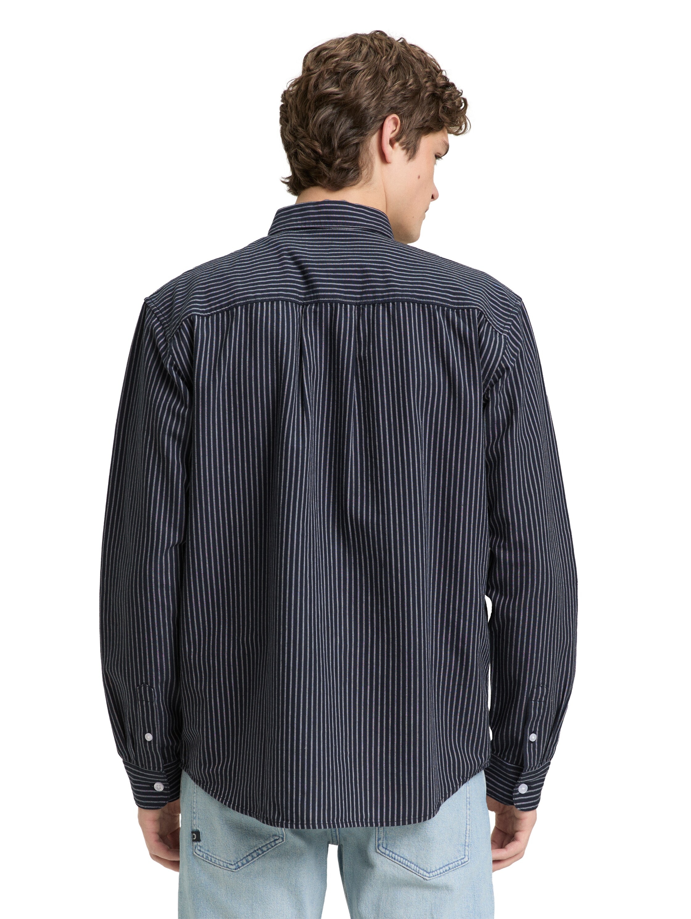 TOM TAILOR Denim Langarmhemd gestreift, mit Button-down-Kragen