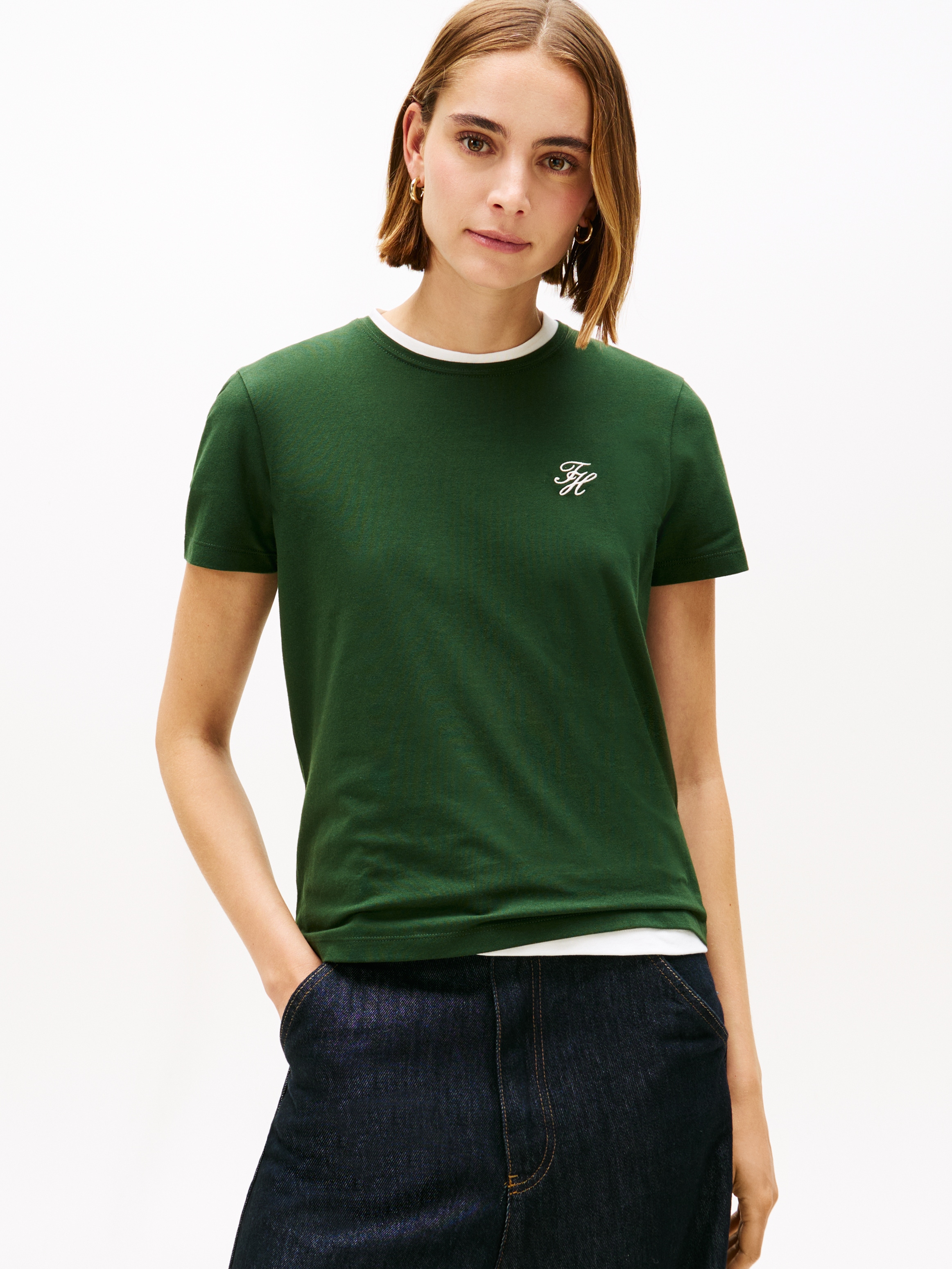 Tommy Hilfiger Kurzarmshirt »TH SCRIPT REG C-NK SS TEE« Stretch, Baumwollmischung, regular fit