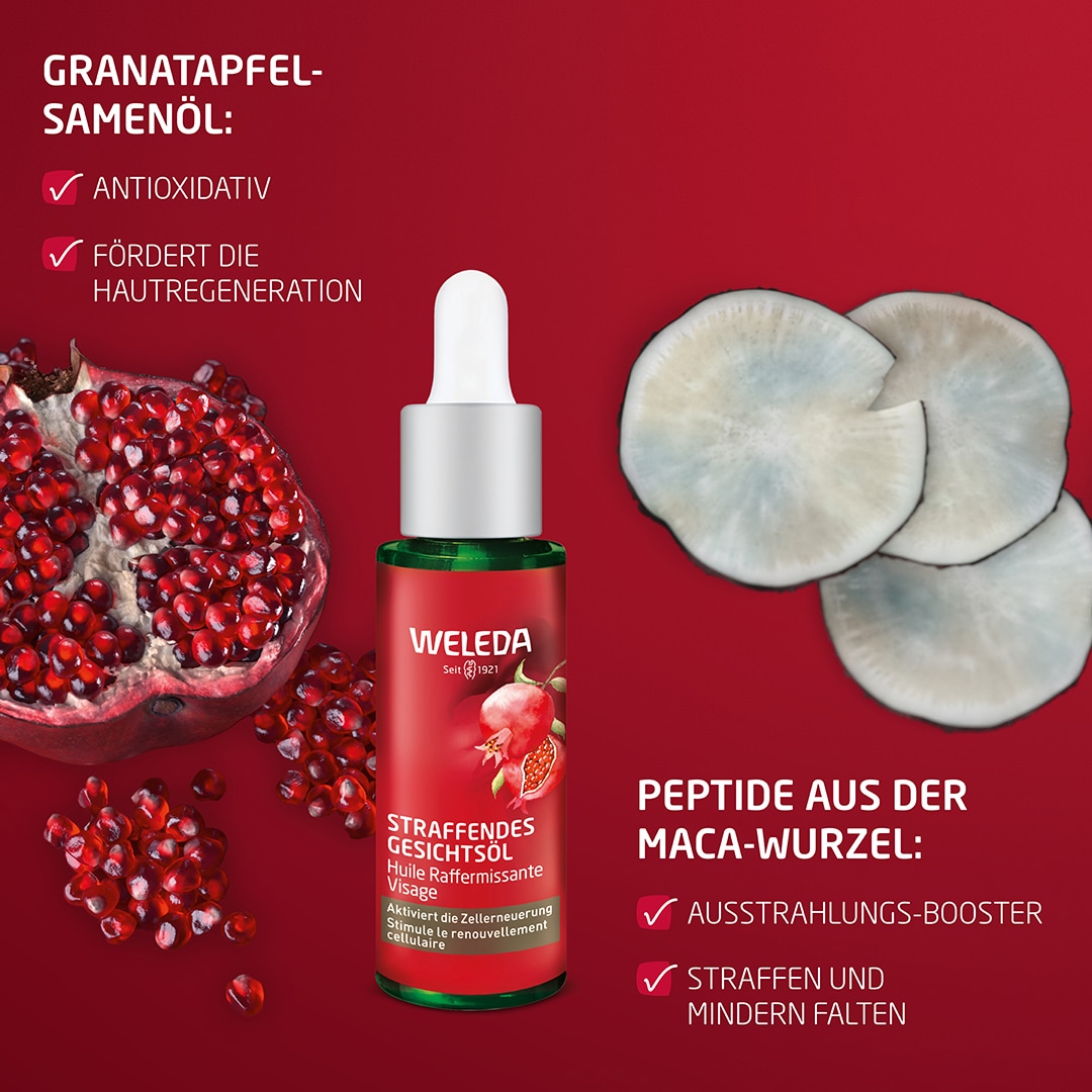 WELEDA Gesichtsöl »STRAFFENDES GESICHTSÖL GRANATAPFEL« aktiviert die Zellerneuerung und fettet nicht