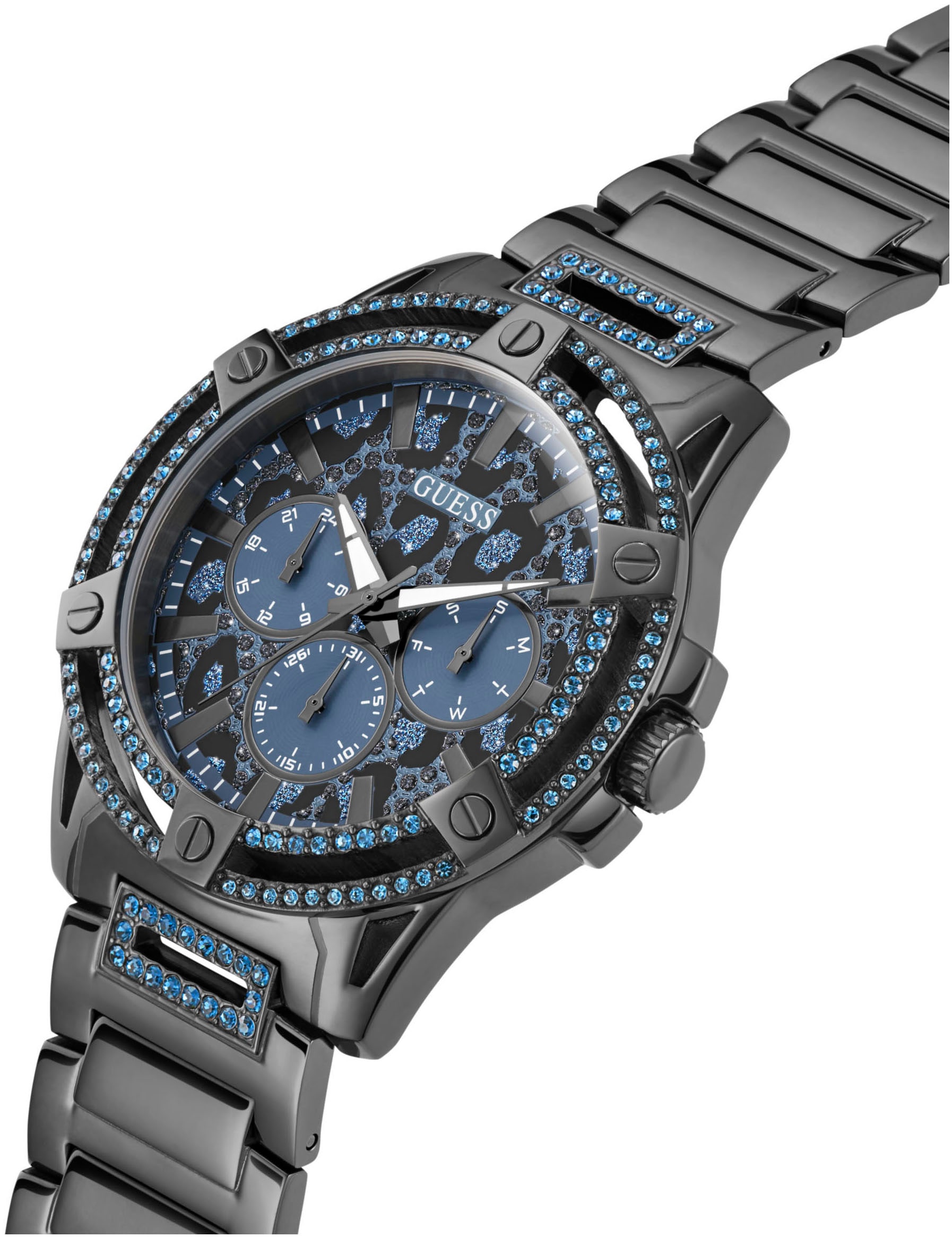Guess Multifunktionsuhr »KING«, Quarzuhr, Armbanduhr, Herrenuhr, Datum, Edelstahlarmband