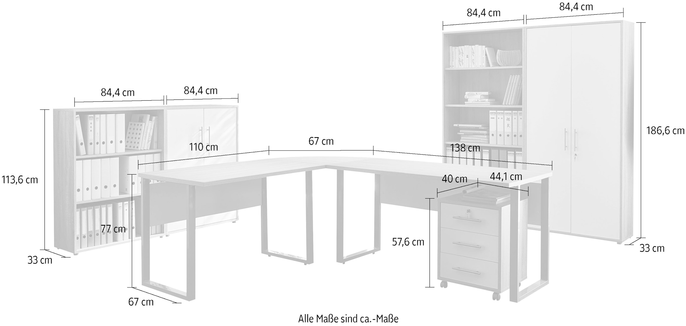 BMG Möbel Büromöbel-Set »Tabor Office 1«, (Set, 8 tlg.)