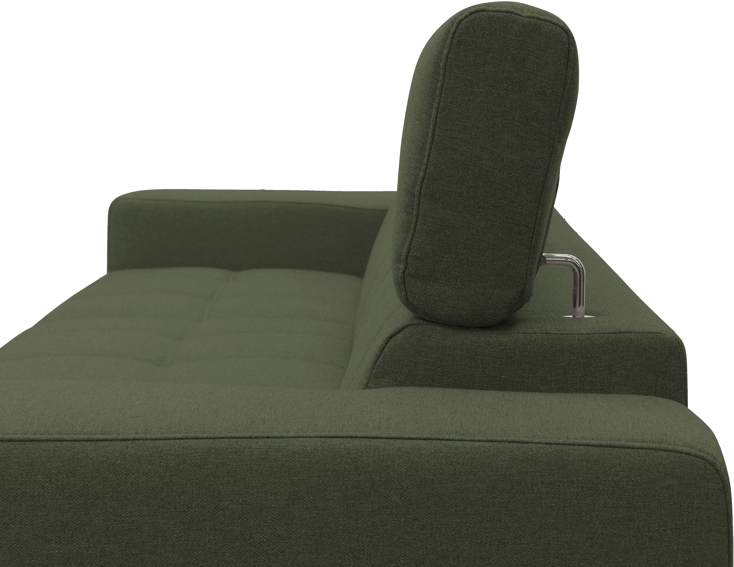 DOMO collection Ecksofa »Trento L-Form, mit Kufenfuß oder Einzelfuß«, wahlweise mit Kopfteilverstellung, Recamiere links/rechts bestellbar