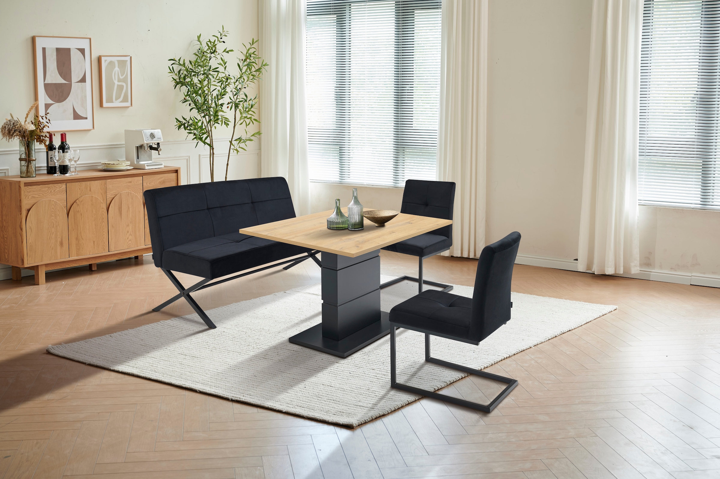 Home affaire Polsterbank »Narzisse, TOPSELLER!«, (Esszimmerbank, Bank, Sitzbank), X-Gestell aus schwarzen Metall, pflegeleichter Samtvelours, 140 cm