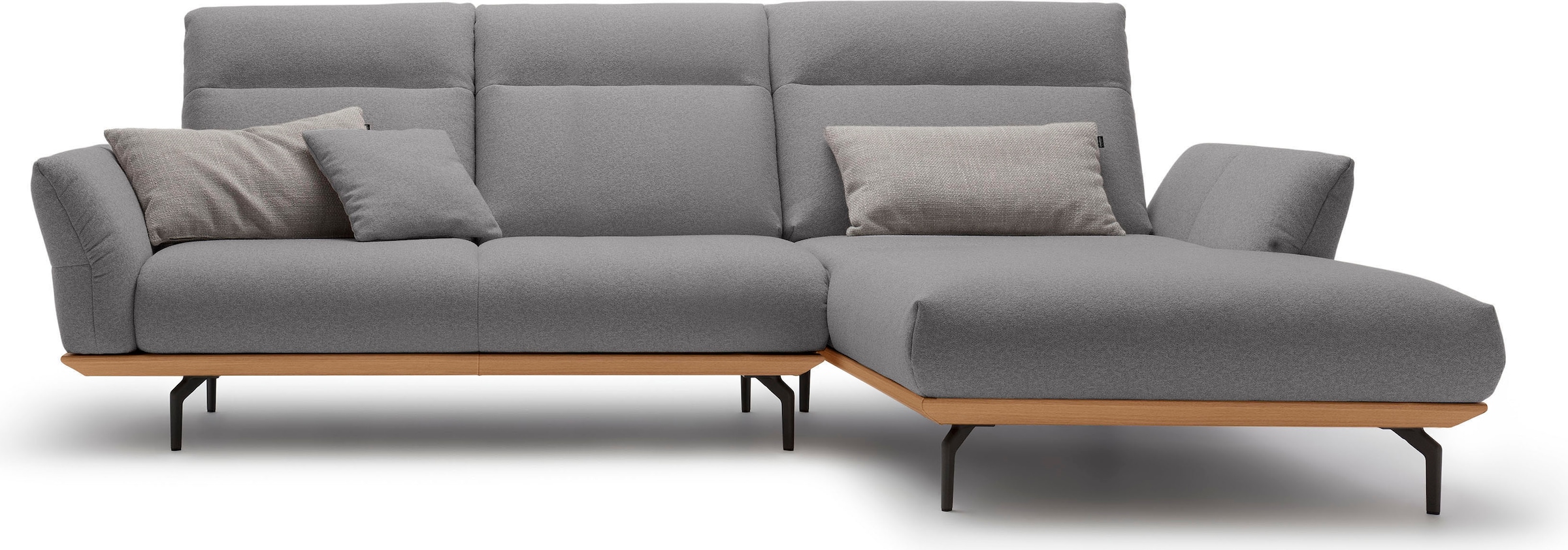 Creation BY ROLF BENZ Ecksofa »CR.460 Designsofa mit verstellbarer Rückenlehne, hochwertig & bequem« Sockel in Eiche, Alugussfüße in umbragrau, Breite 298 cm