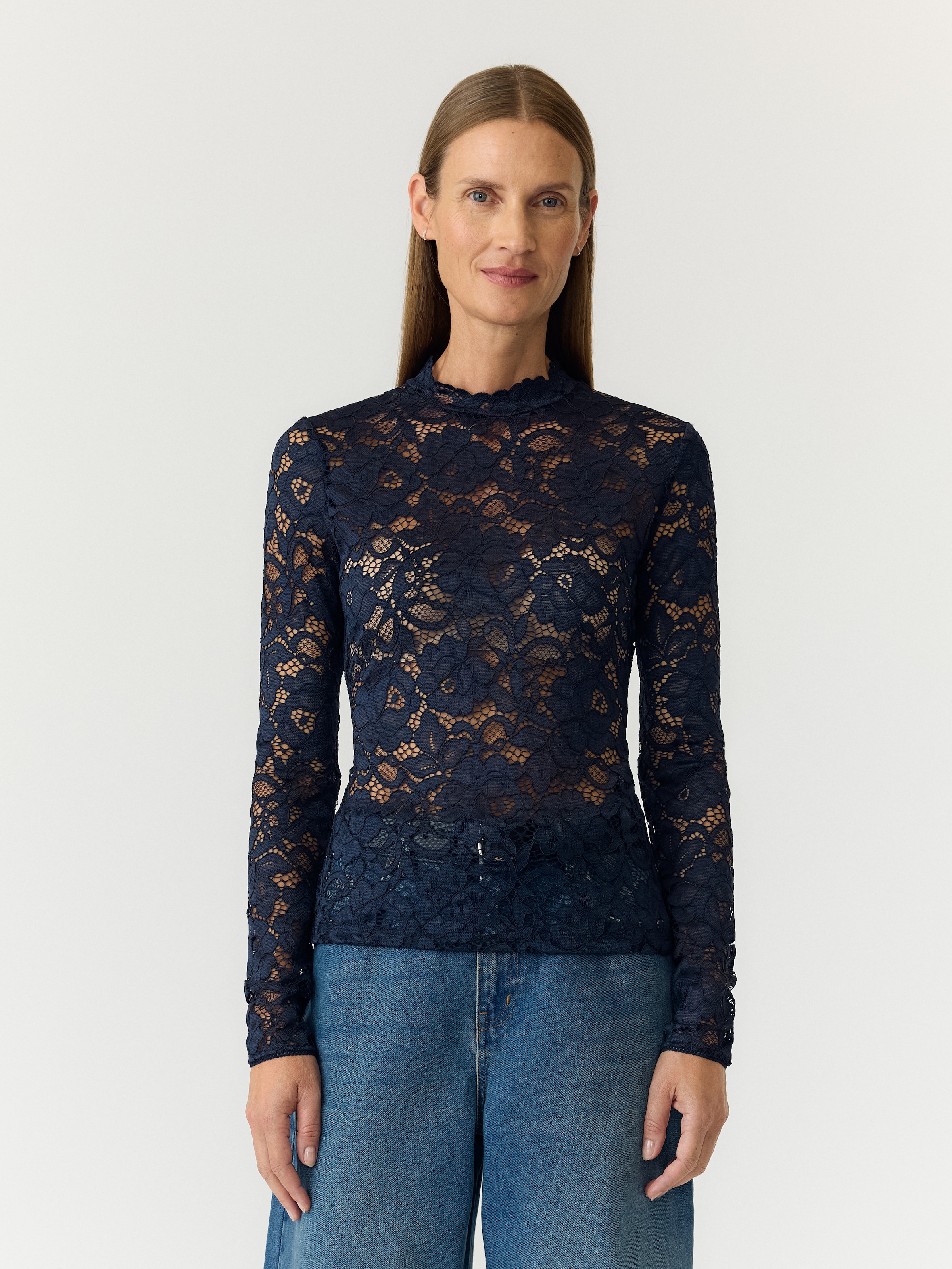 Y.A.S Langarmshirt »YASLACEY LS LACE TOP S. NOOS« Materialmix, slim fit