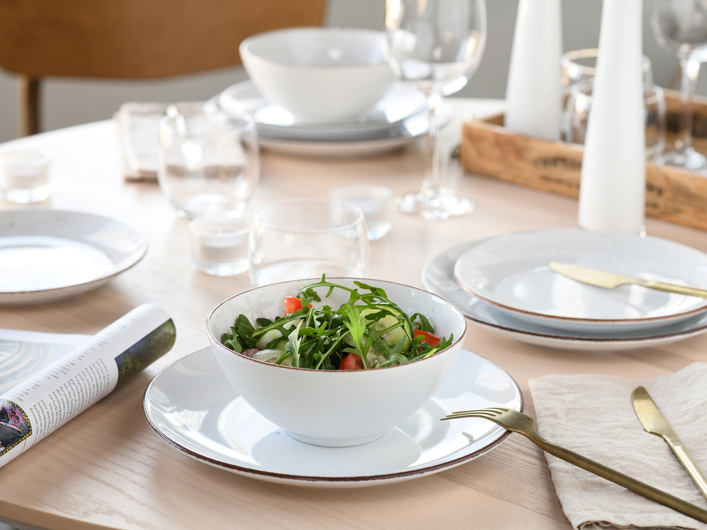 CreaTable Teller-Set »Vintage, Tellerset 12-tlg.« Naturverbundenes Design, Handgemalt